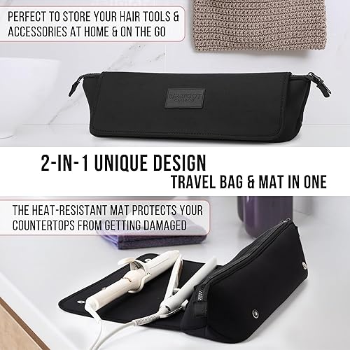 Miniatura 4 de BAREFOOT CARIBOU Bolsa de viaje para herramientas para el cabello y alfombrilla resistente al calor para planchas, alisadoras, rizadores y