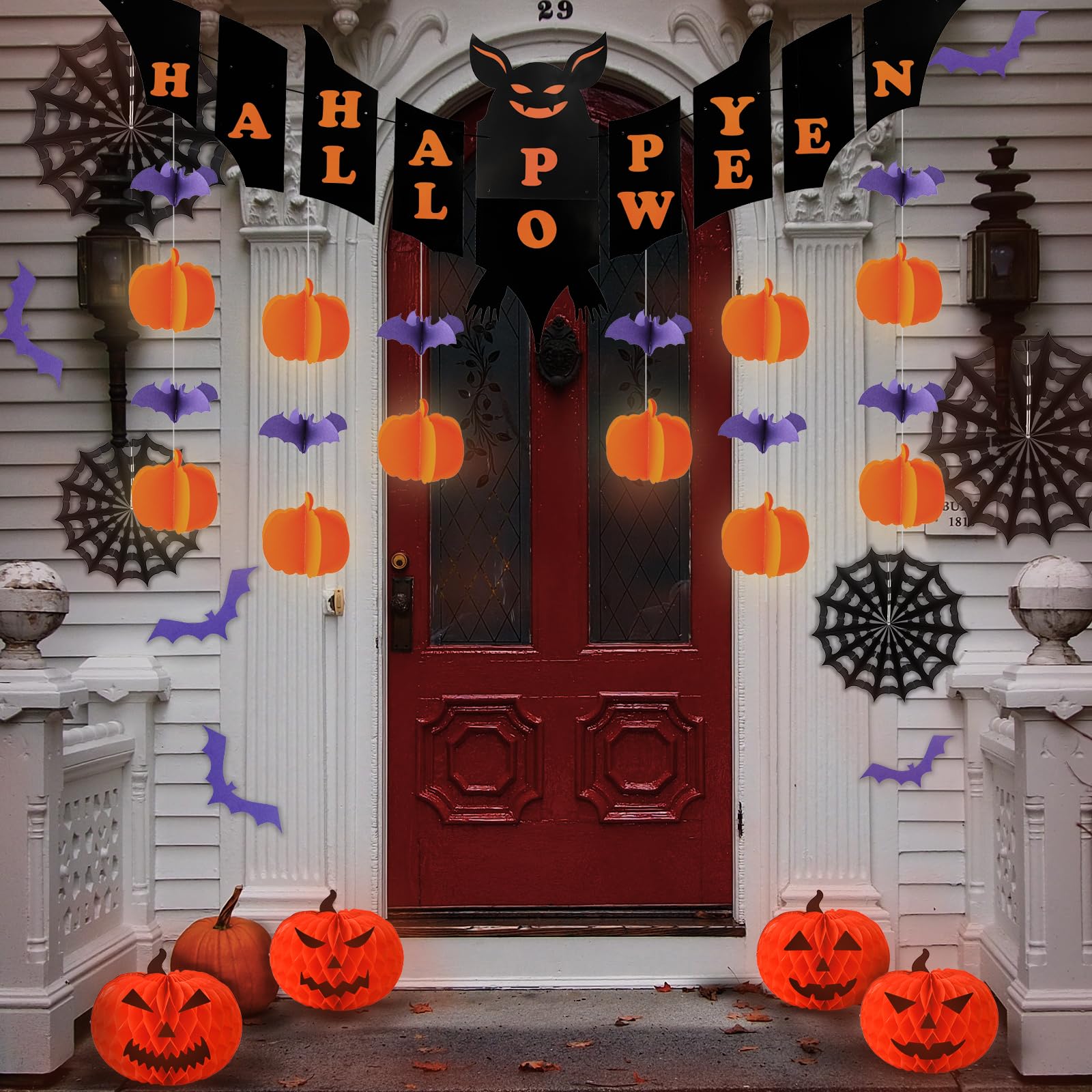 Juego De Decoraciones De Halloween Para Interiores, Faroles De Papel Y