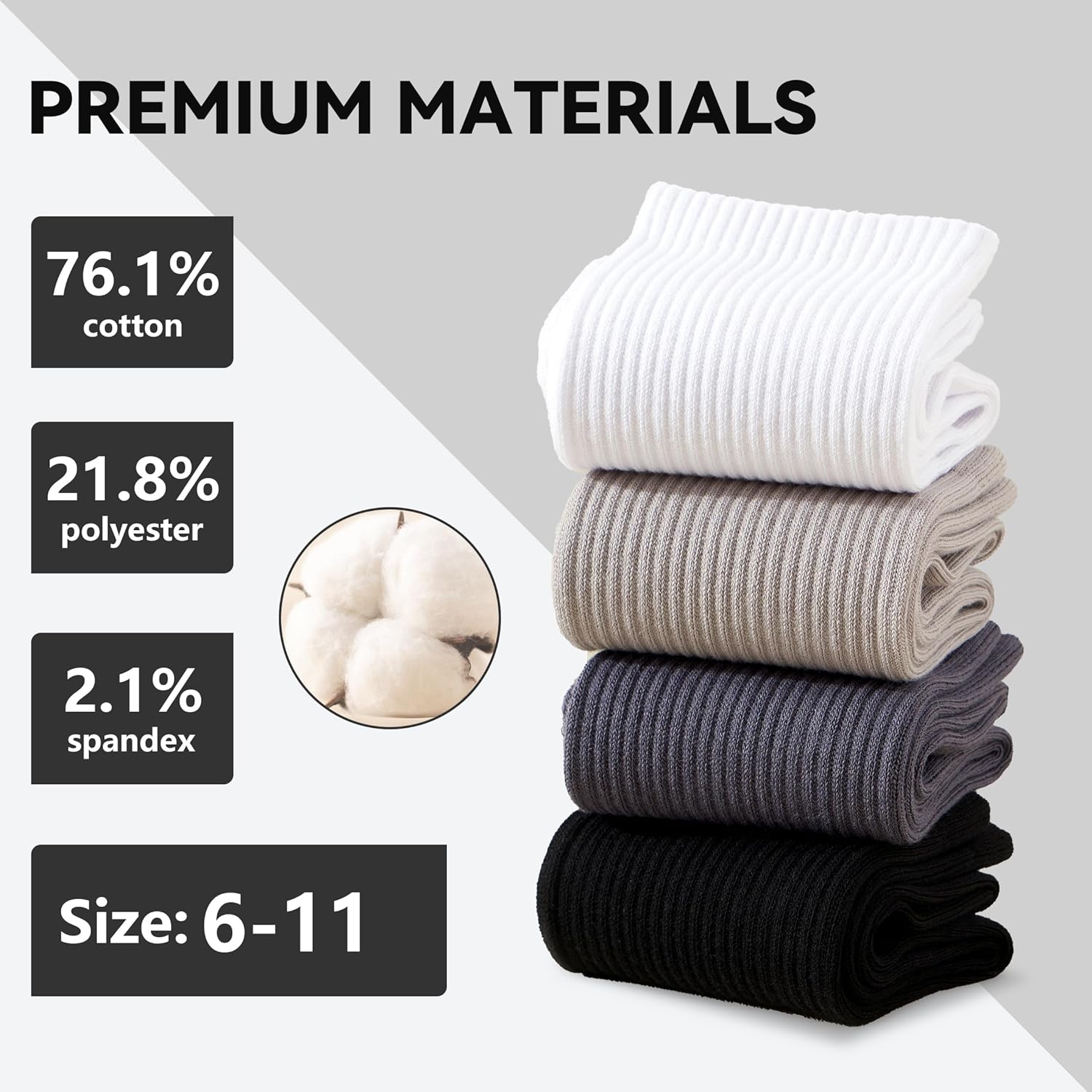 KRJ Crew Socks for Men - Cotton Breathable Mid-Calf Business Socks,3/6 Pairs - Image 3