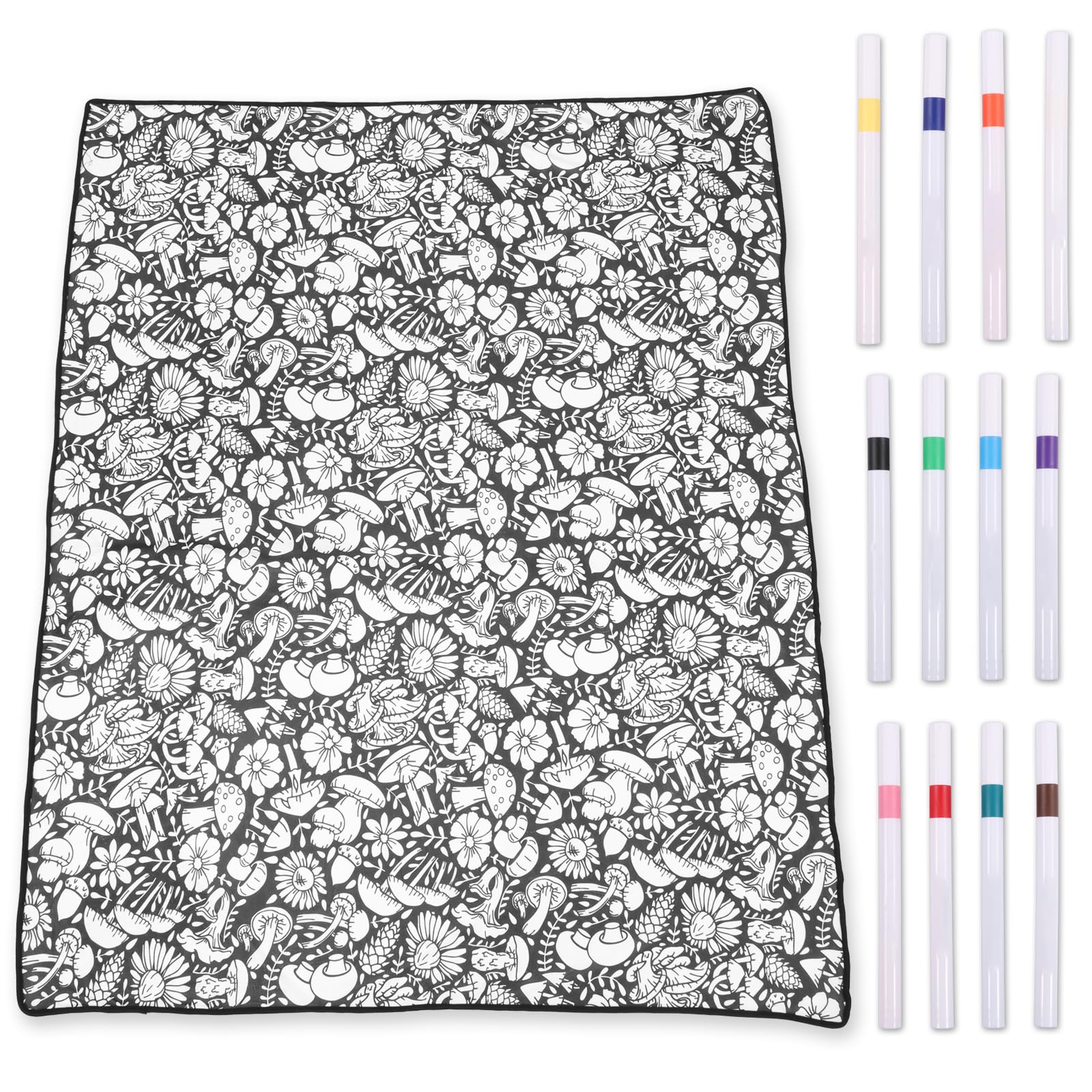 Muross DIY Coloring Blanket with 12 Color Markers, Color Your Own Throw Blanket for Adults, Creative Personalized Plush Colouring Blankets Kit, Home Decor & Gifts(Mushroom Style)