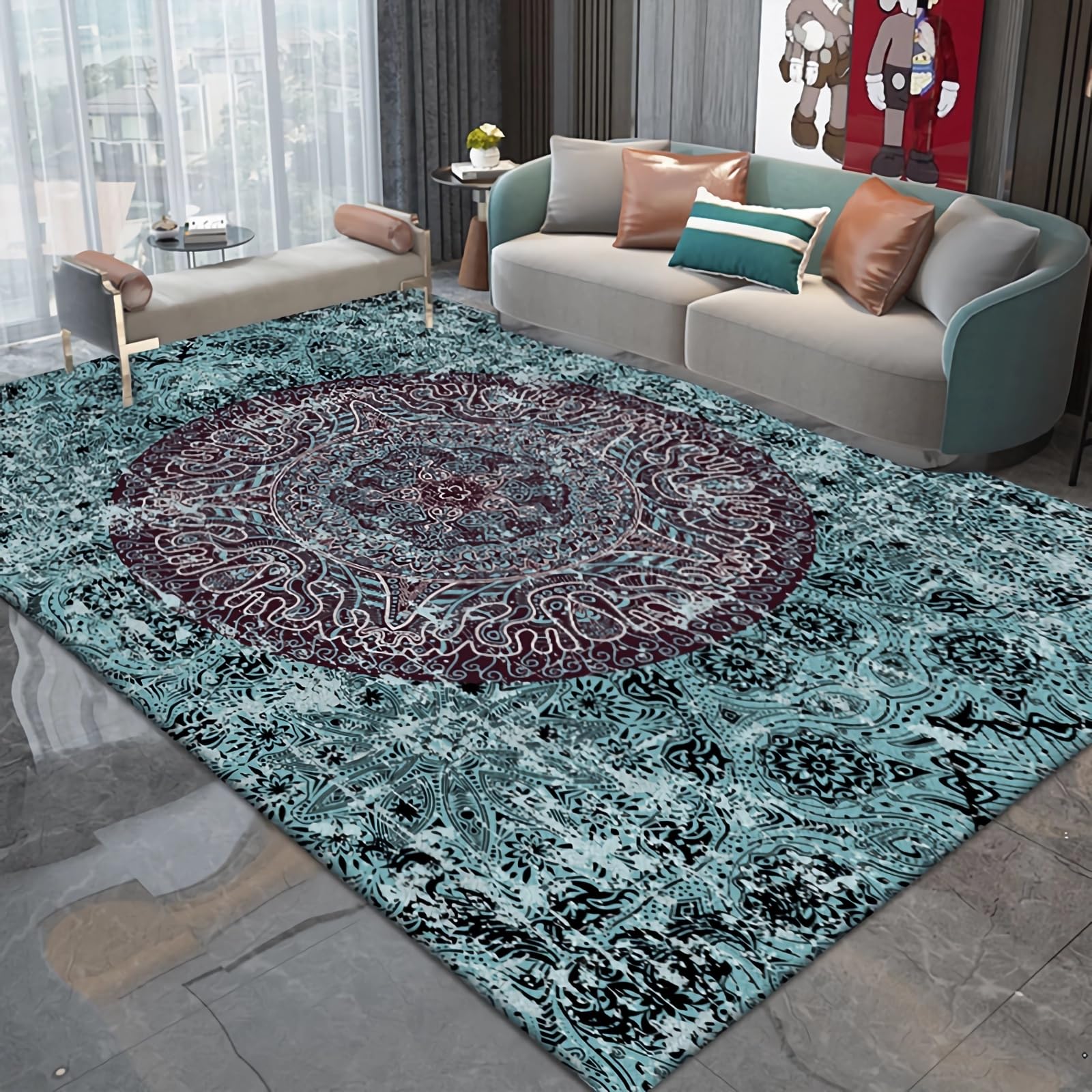 Bettvorleger Fleckenbeständiger waschbarer Teppich Schwarz Grau Tinte Design,läufer waschbar Wohnzimmer möbel 200x300cm
