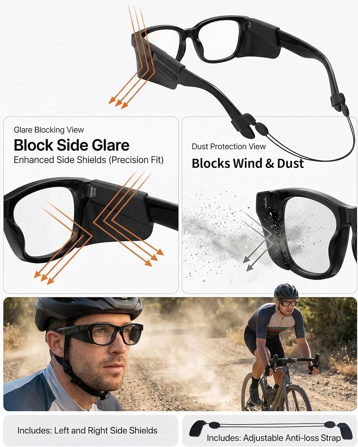 Smart Glasses Accessories Set: Side Shields & Adjustable Strap for Ray-Ban/Oakley Meta Gen 2 & HSTN