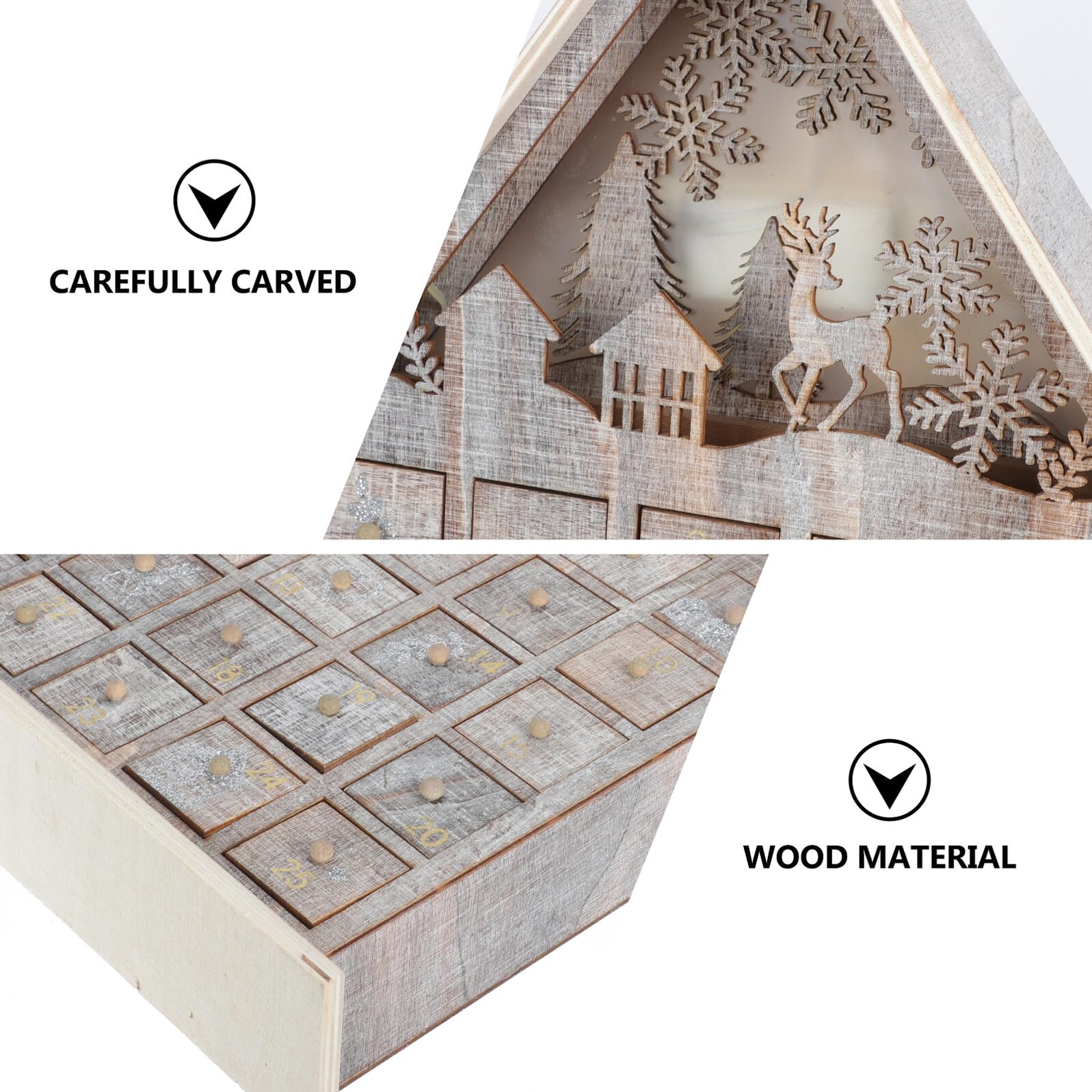 Holz Adventskalender mit Schubladen Leuchtendes Weihnachtsdeko Ornament für Kleiner Desktop Schmuck für Festliche Überraschungen