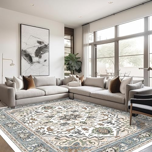 Alfombra vintage lavable a máquina con parte trasera antideslizante para sala de estar, dormitorio, cocina, comedor, lavandería, no desprende