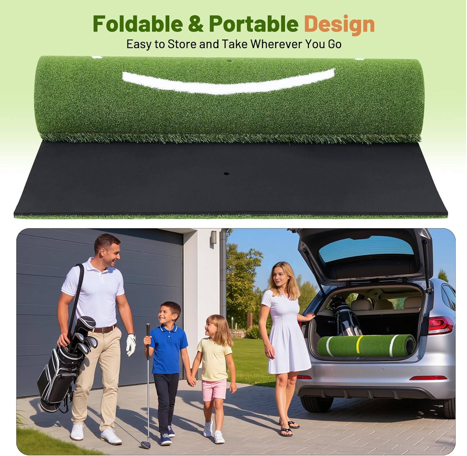 5x4 ft Dual-Turf Golf Hitting Mat with Stance Guide & Swing Path Lines, Thickened PE & EVA Base for Indoor Outdoor Practice, Portable Foldable Training Mat, Ideal Golf Gifts for Men and Dads - Image 6