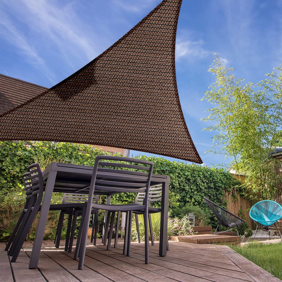 6' x 6' x 8.5' Brown Sun Shade Sail Canopy Awning Permeable Fabric Pergolas Top Cover, for Outdoor Patio Lawn Garden Backyard Carpor