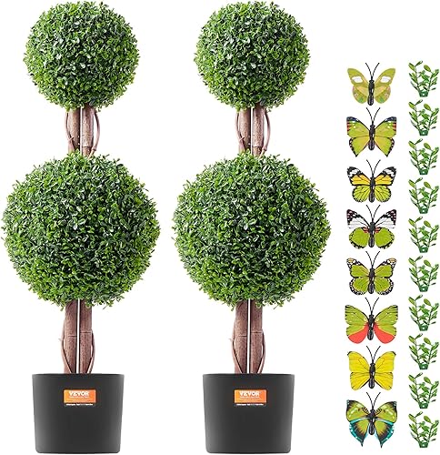 Vista 61 de VEVOR Árbol topiario artificial de boj, 48 pulgadas de alto (2 piezas), árbol topiario sintético en forma de triple bola, planta sintética verde