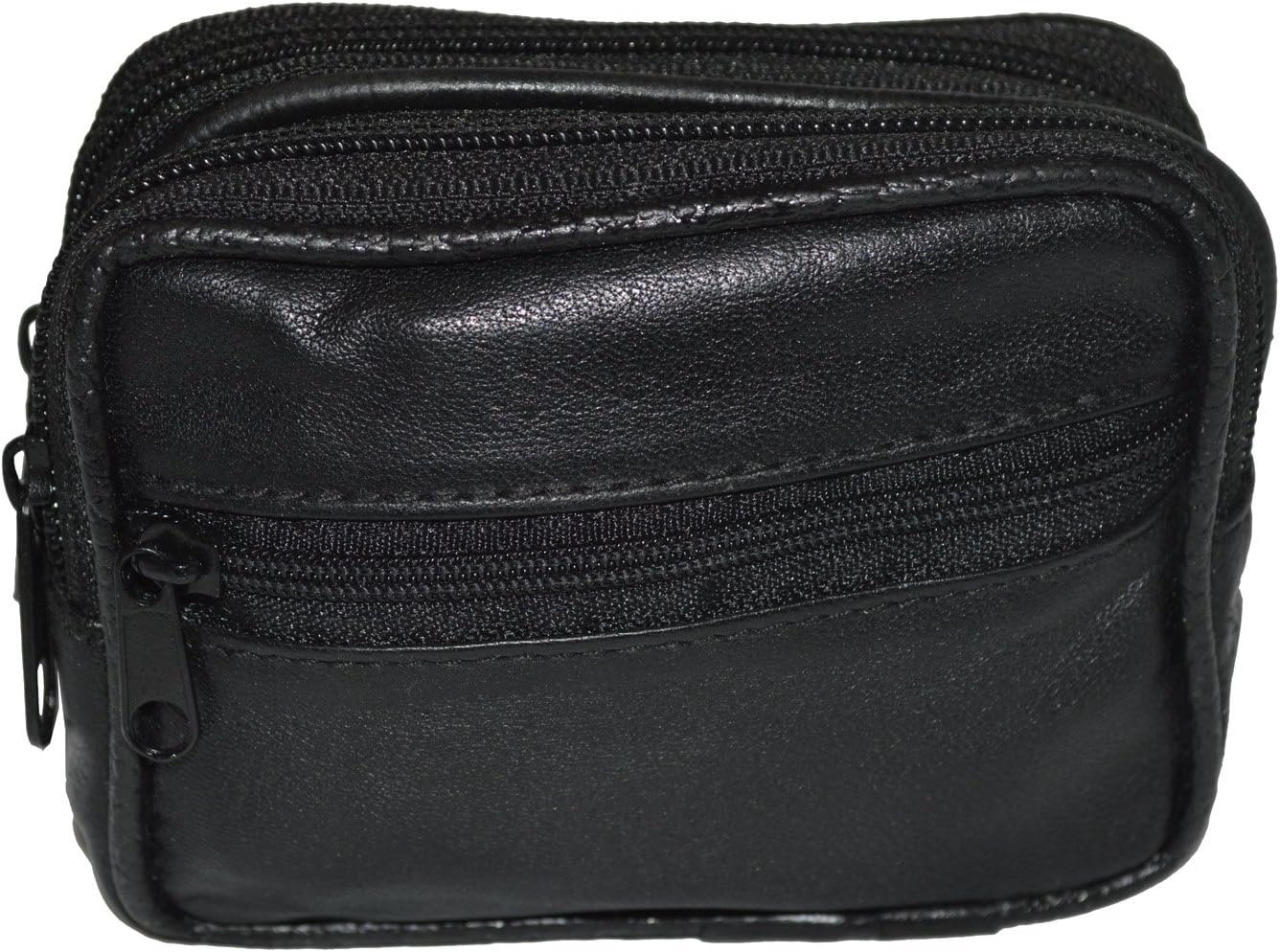 Leatherboss Genuine Leather Travel Outdoor Hiking Belt Pouch with Zipper Pocket Wallet for men women (Black)