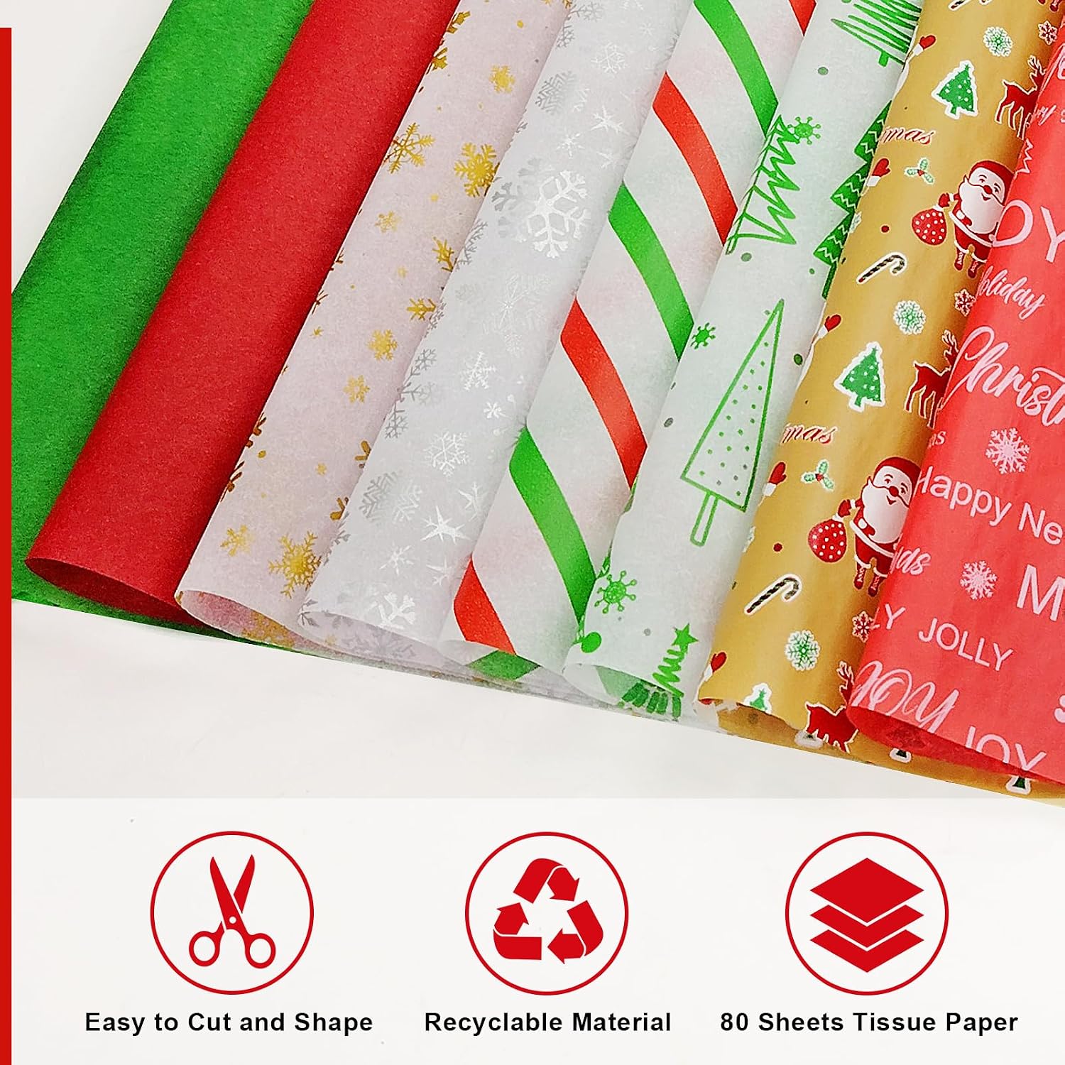 AORZIT Christmas Tissue Paper 80 Sheets - Snowflake Snowman Pattern 14x20 Inch, Gift Bags & Boxes Wrapping Packaging, DIY Arts Crafts image 5