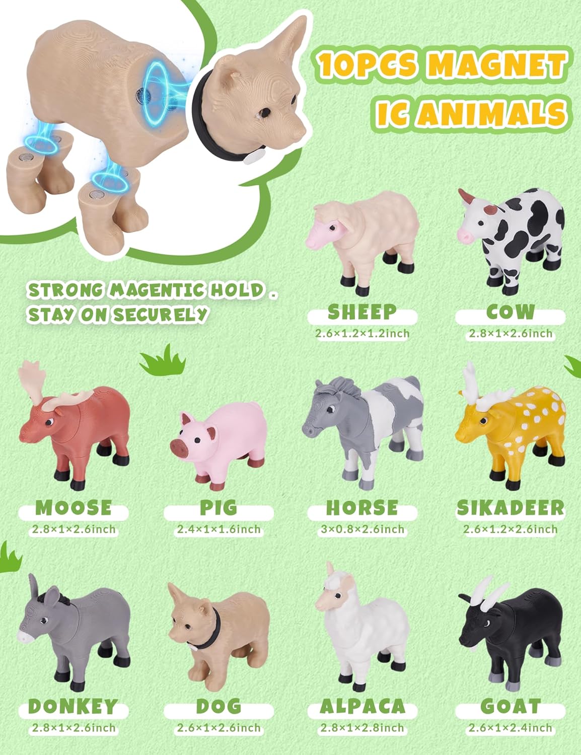 Cessfle 40 Pieces Magnetic Farm Animals Toys Play Set, Fun and Educational Mini 3D Printed Animals for Easter Basket Stuffers, Easter Gifts for 5-7 8-12 Year Old Kids Boy Girl