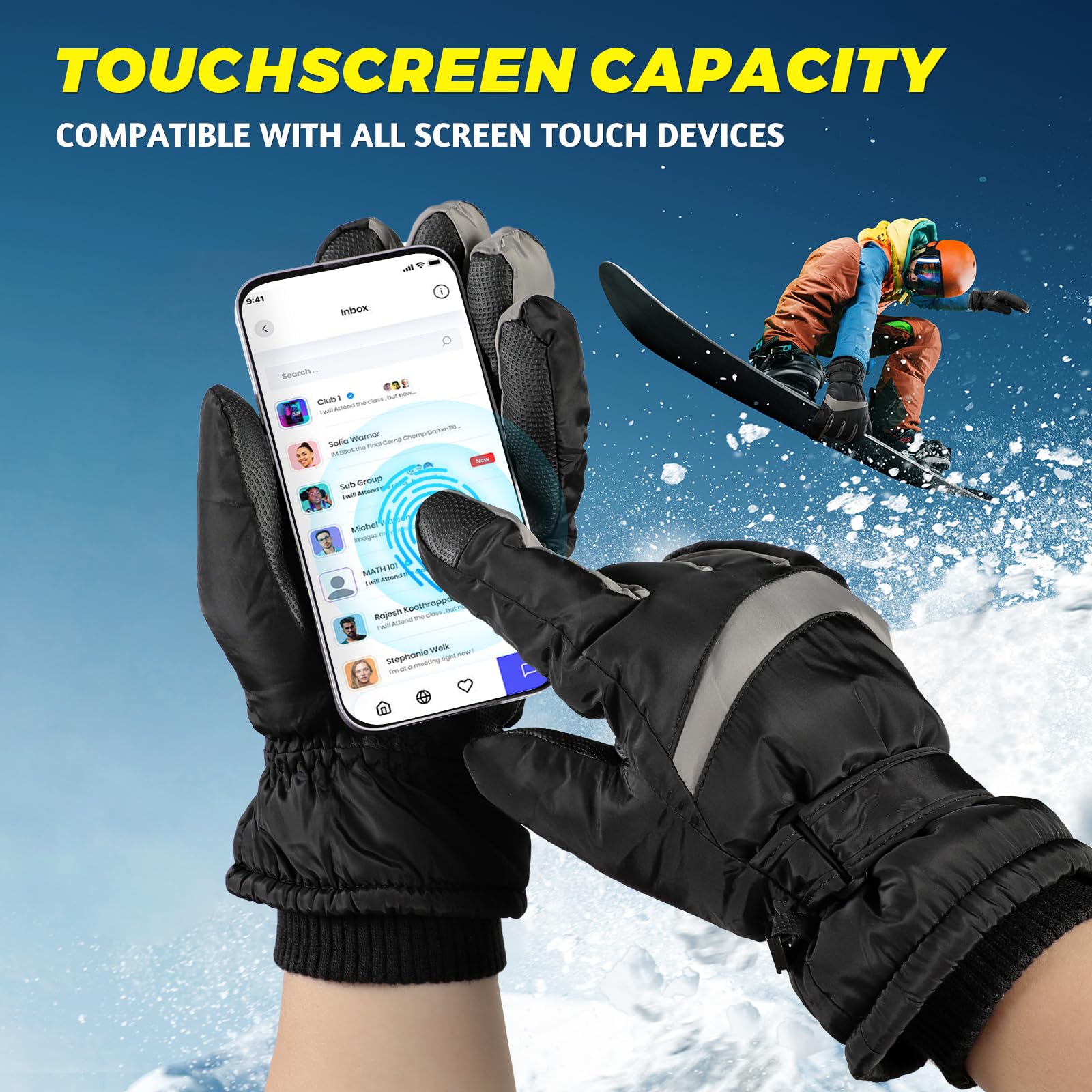 DOFOWORK Skihandschuhe Für Herren & Damen – Wasserdicht, Winddicht, Mit Touchscreen-Funktion