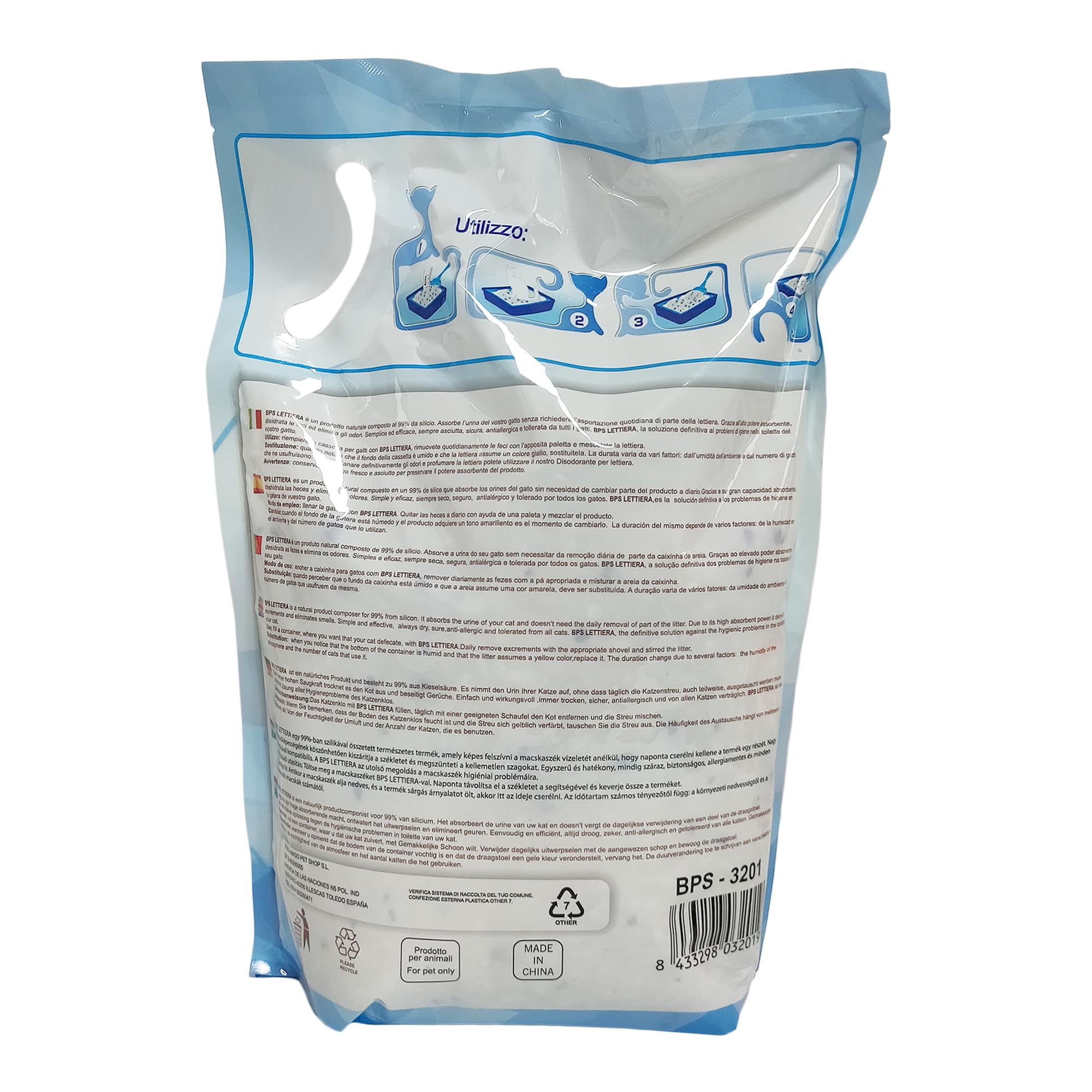 LETTIERA GATTO SILICIO 【30.4 LITRI】【8 BUSTE DA 3.8L 】 per Gatti a Lunga Durata ai Cristalli di Silicio, assorbiodore