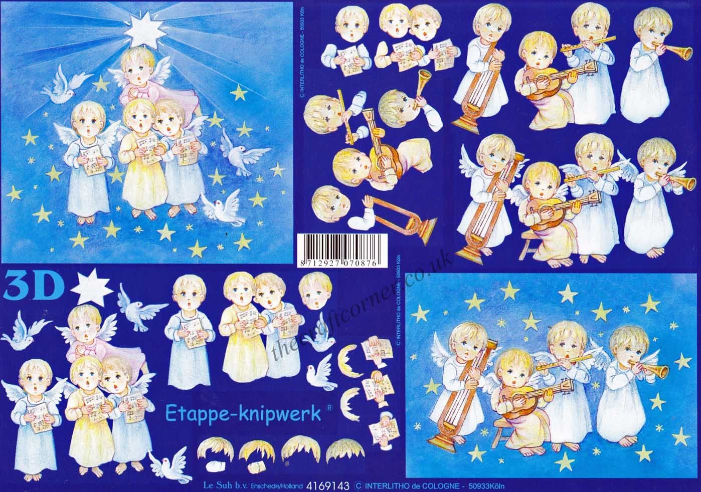 Christmas Angels Carol Singing 3D Decoupage Sheet