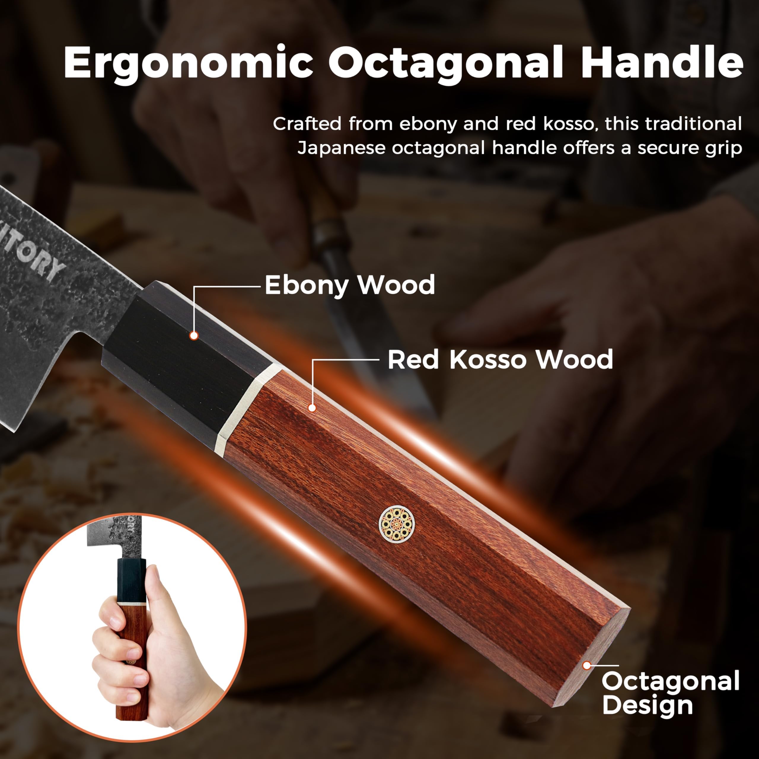 Kitory Japanisches Santoku-Messer 17 cm, Ultraklares Profi-Küchenmesser aus 4Cr13MoV-Stahl mit Griff aus Schwarzholz & Rotgummikarree – Geschenk 2026 für Zuhause & Restaurant