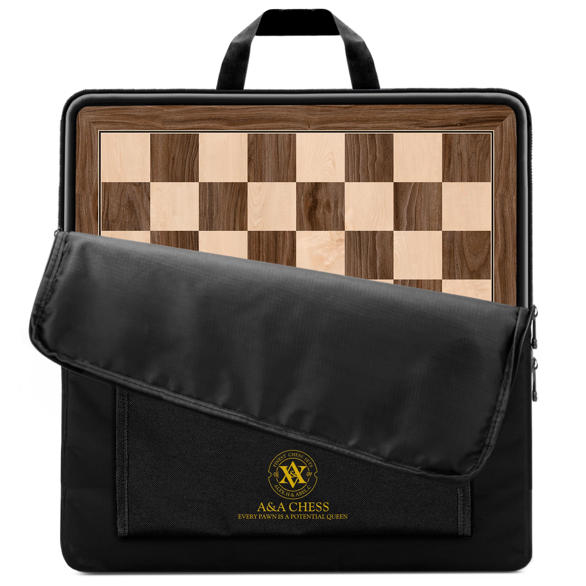 A&A 17.25" Professional Wooden Chess Board with Storage Bag/Walnut & Maple Inlaid / 1.75" Squares w/o Notation