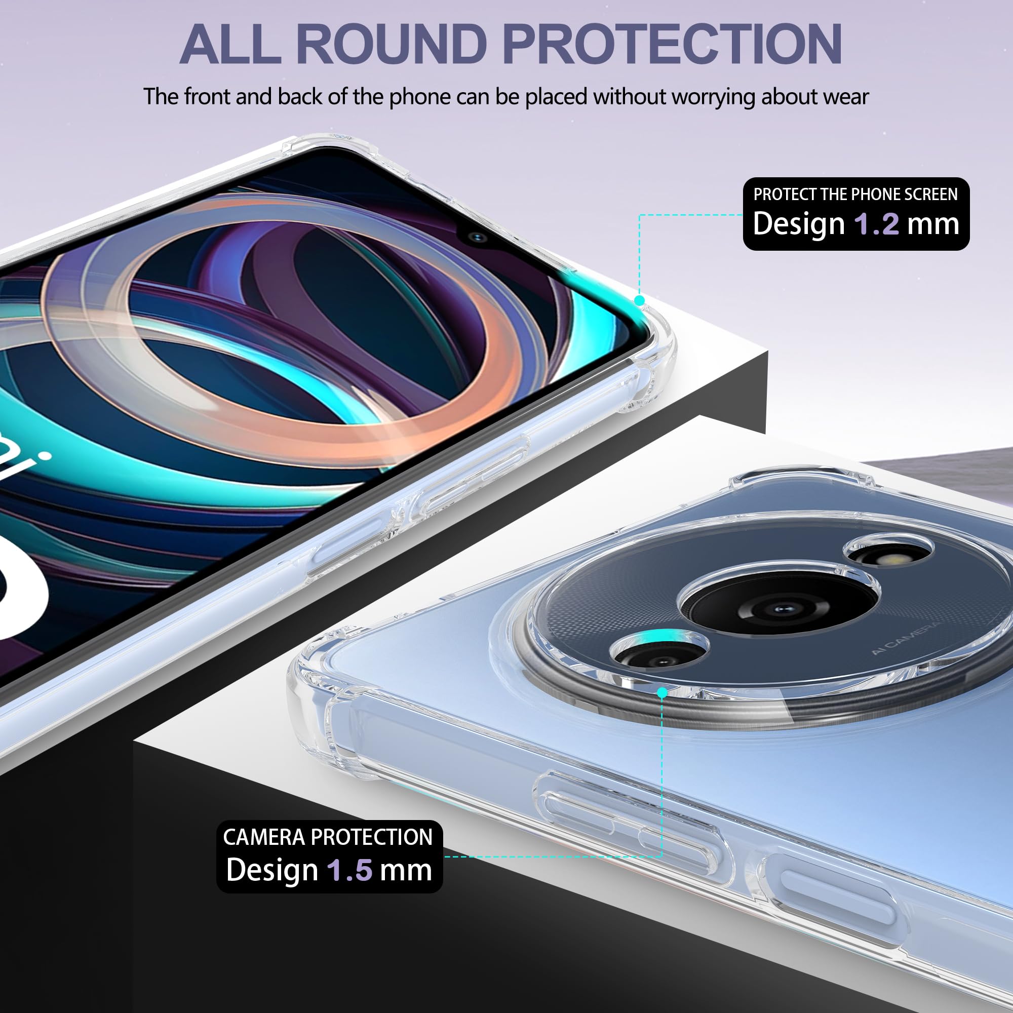 SMYTU Custodia per Xiaomi Redmi A3 4G (6,71") + 2 Pezzi Vetro Temperato,Trasparente Anti-Giallo Case Cover Protettiva Antiurto Leggera e Sottile per Xiaomi Redmi A3 4G - Crystal Clear