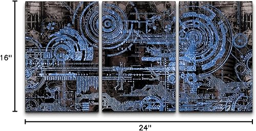 Miniatura 6 de wall26 Lienzo impreso para pared, juego de arte futurista azul de ciencia ficción y fantasía con ruedas de tren, ilustraciones de formas abstractas,