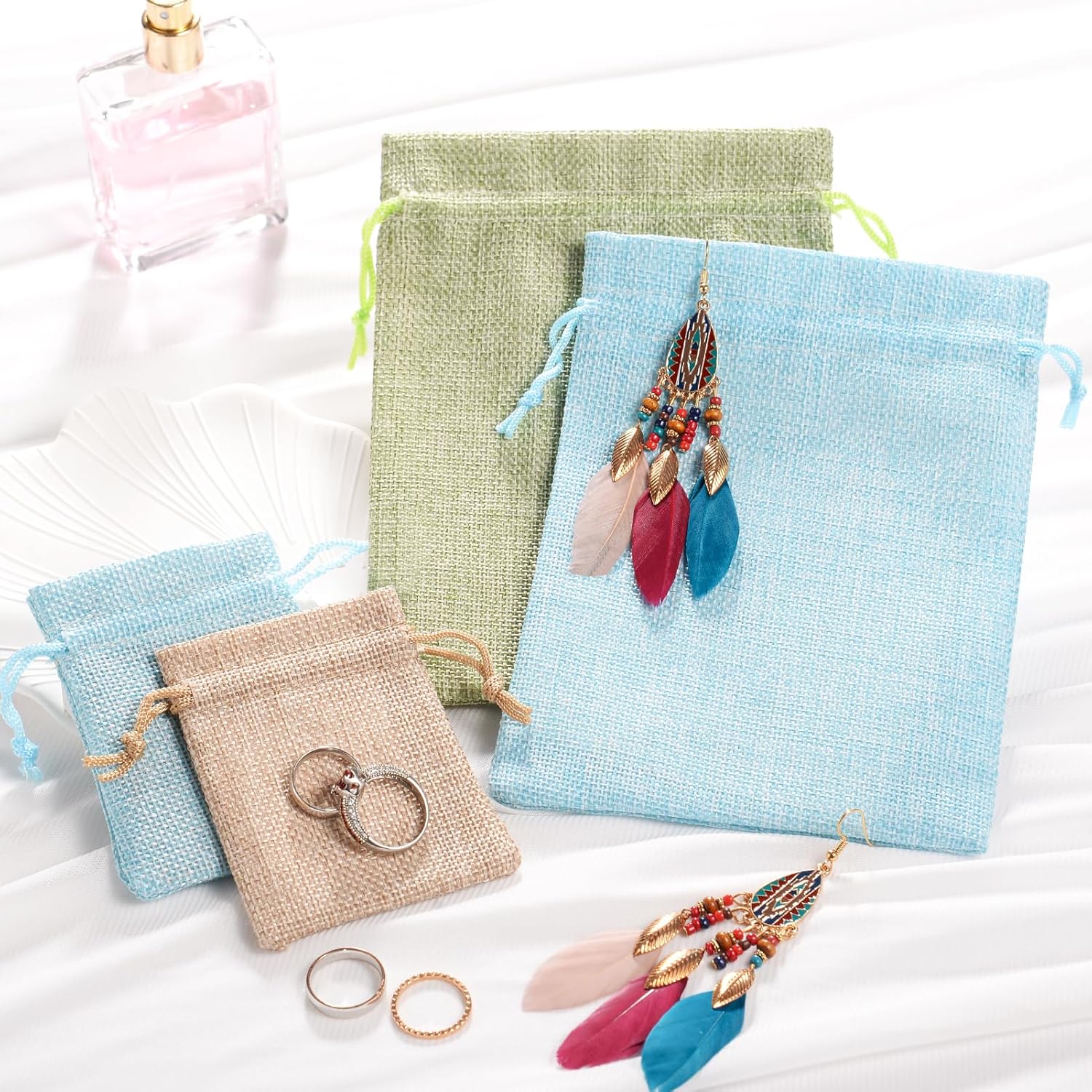 Yatihugy 50 PCS Custom Burlap Gift Bags with Drawstring,Personalized Small Linen Sack Bags Jewelry Pouches for Christmas Festival Wedding Party Favors DIY Craft