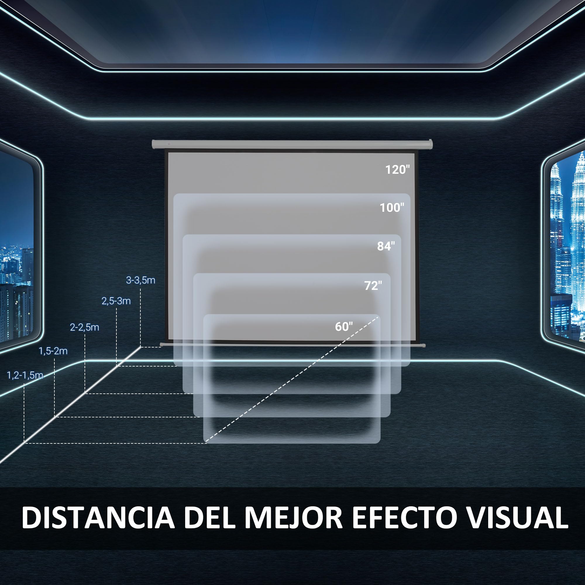 HOMCOM Pantalla de Proyector Eléctrica 100 Pulgadas HD Pantalla de Proyección Motorizada Formato 16:9 con Mando a Distancia para Cine en Casa Fiestas 253x7,5x168 cm Blanco