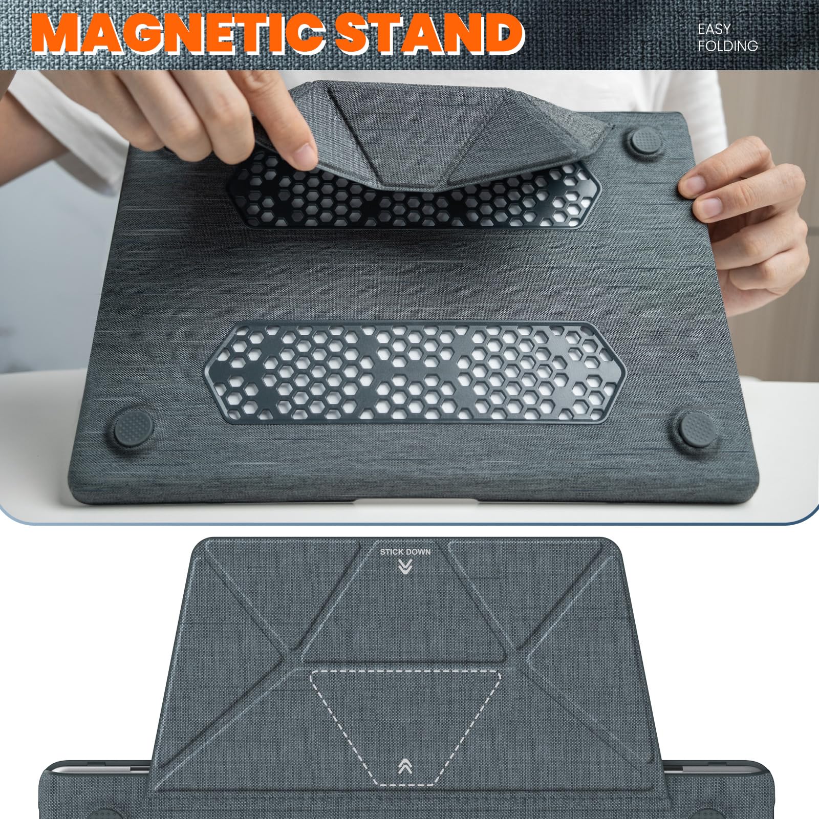 ProElite Case for MacBook Air 13.6 inch 2022 2023 2024 2025 Release M5/M4/M3 A3113 M2 A2681 with Touch ID, Fabric Material Hard Shell with Slim TPU Bumper and Fold Kickstand, Grey 2
