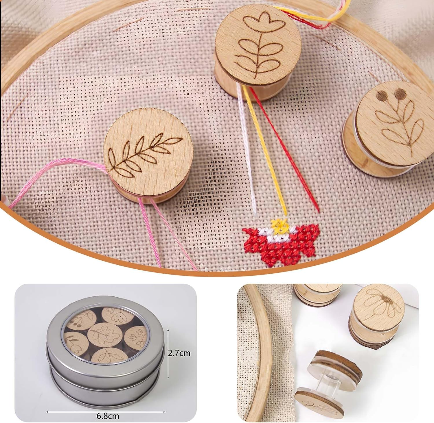 6Pcs Embroidery Thread Management Parking Bobbin with Magnetic Clips - Wooden Needle Minder Thread Holder for Cross Stitch and Needlework Art