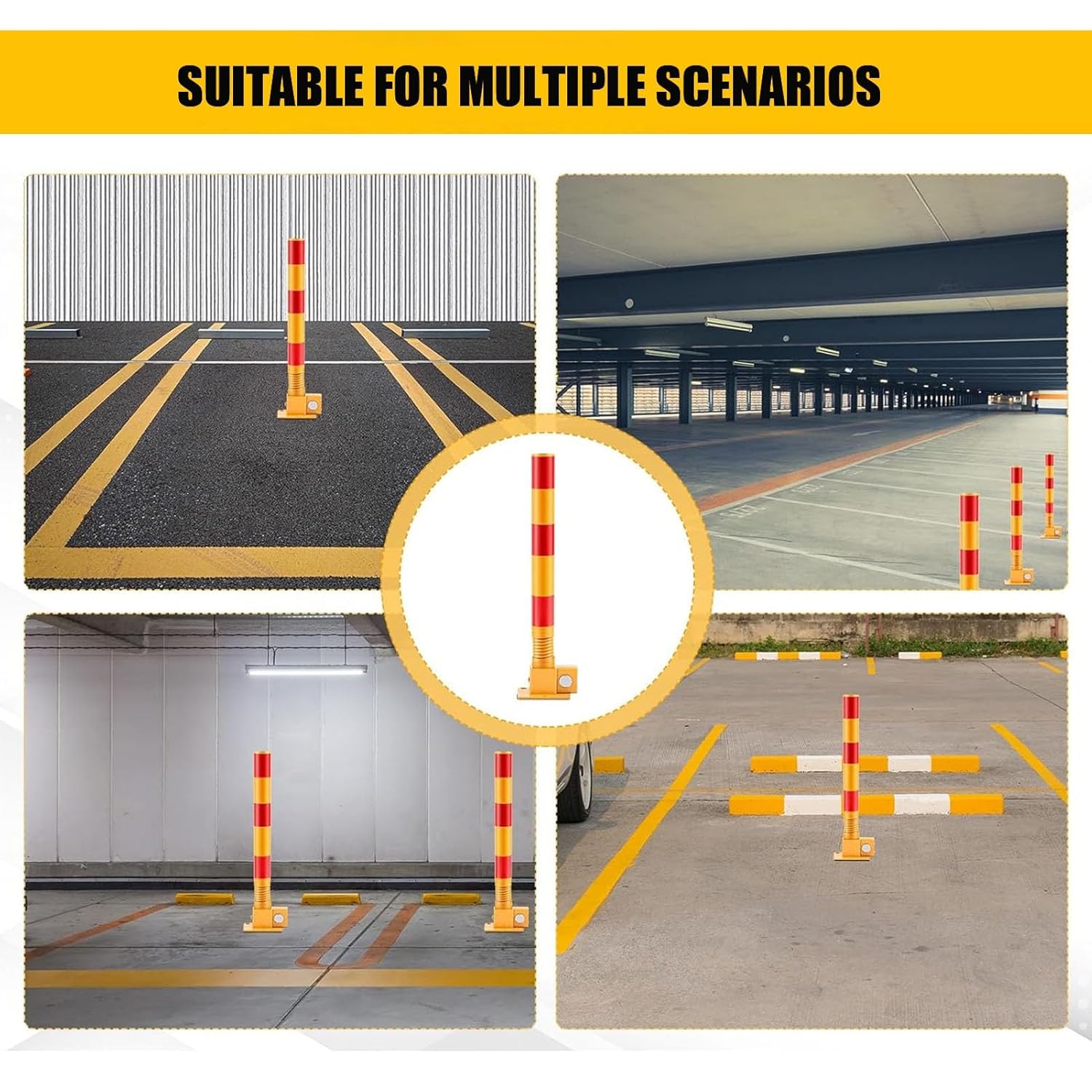 Safety Bollard Post High Visibility Foldable Safety Bollard, Spring-Loaded Anti-Collision Traffic Barrier Post with Weather-Resistant Coating, Protects Driveways & Parking Spaces
