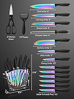 Vista 2 de Aiheal Juego de cuchillos, 16 piezas de acero inoxidable de alto carbono, juego de cuchillos de cocina de color arcoíris, hoja de revestimiento