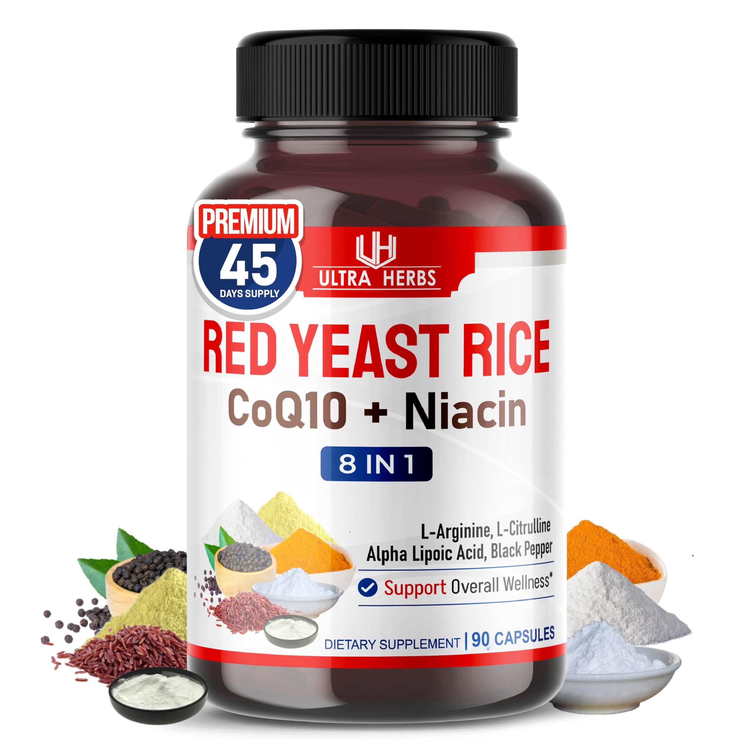 Ultra Red Yeast Rice CoQ10 - Promote Overall Health with Niacin, L-Arginine, L-Citrulline (90 Count (Pack of 1))