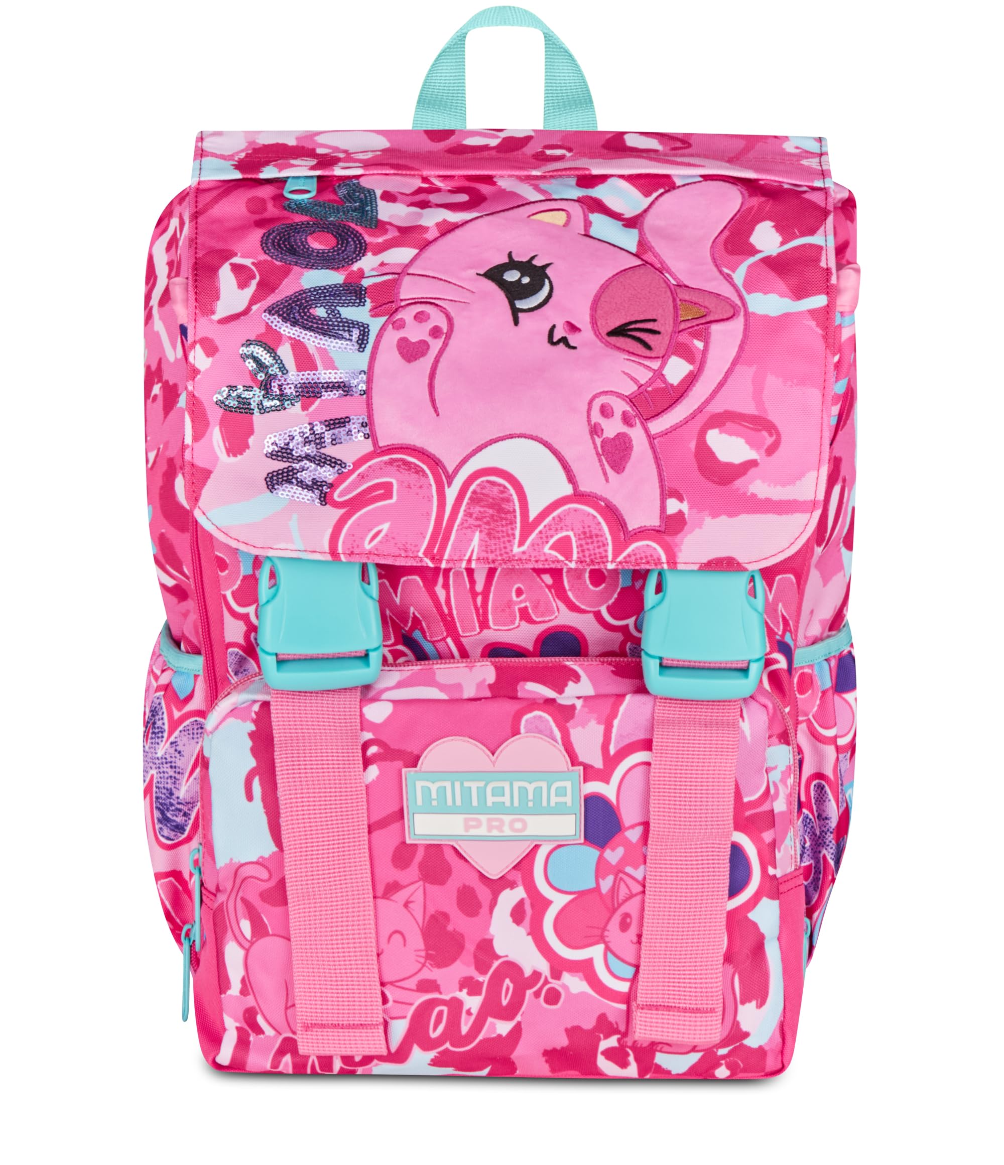 Mitama Zaino Estensibile 4 Zip, CUTIECAT, Rosa, Maxi Capienza, Tasca Porta Borraccia, Doppio Scomparto, Schienale Preformato, Bambina, Scuola Elementare