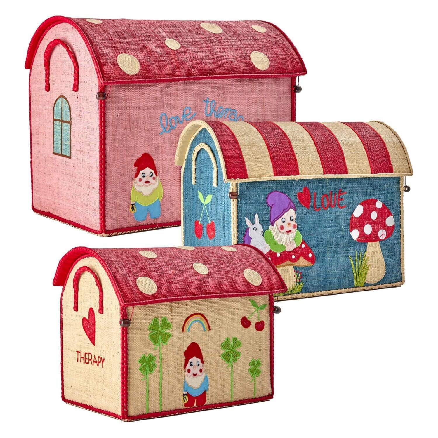 Paniers à jouets en raphia haut de gamme Rice, trio artisanal multicolore Love Therapy