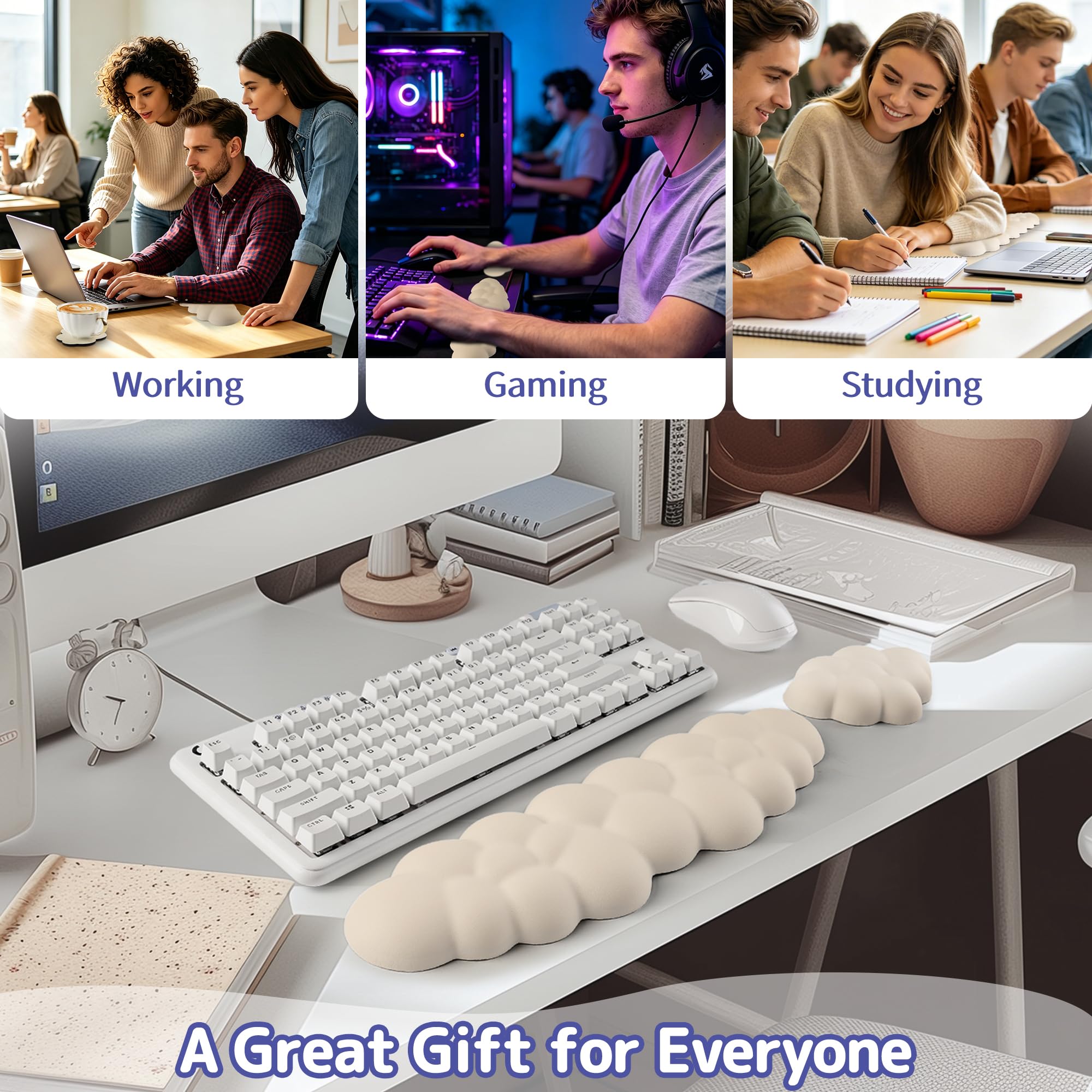 Sushret Reposamuñecas para Teclado en Forma de Nube, Set de Apoyo para Muñeca con Espuma de Memoria y Cuero PU, Cojín Ergonómico para Ordenador, Oficina y Gaming