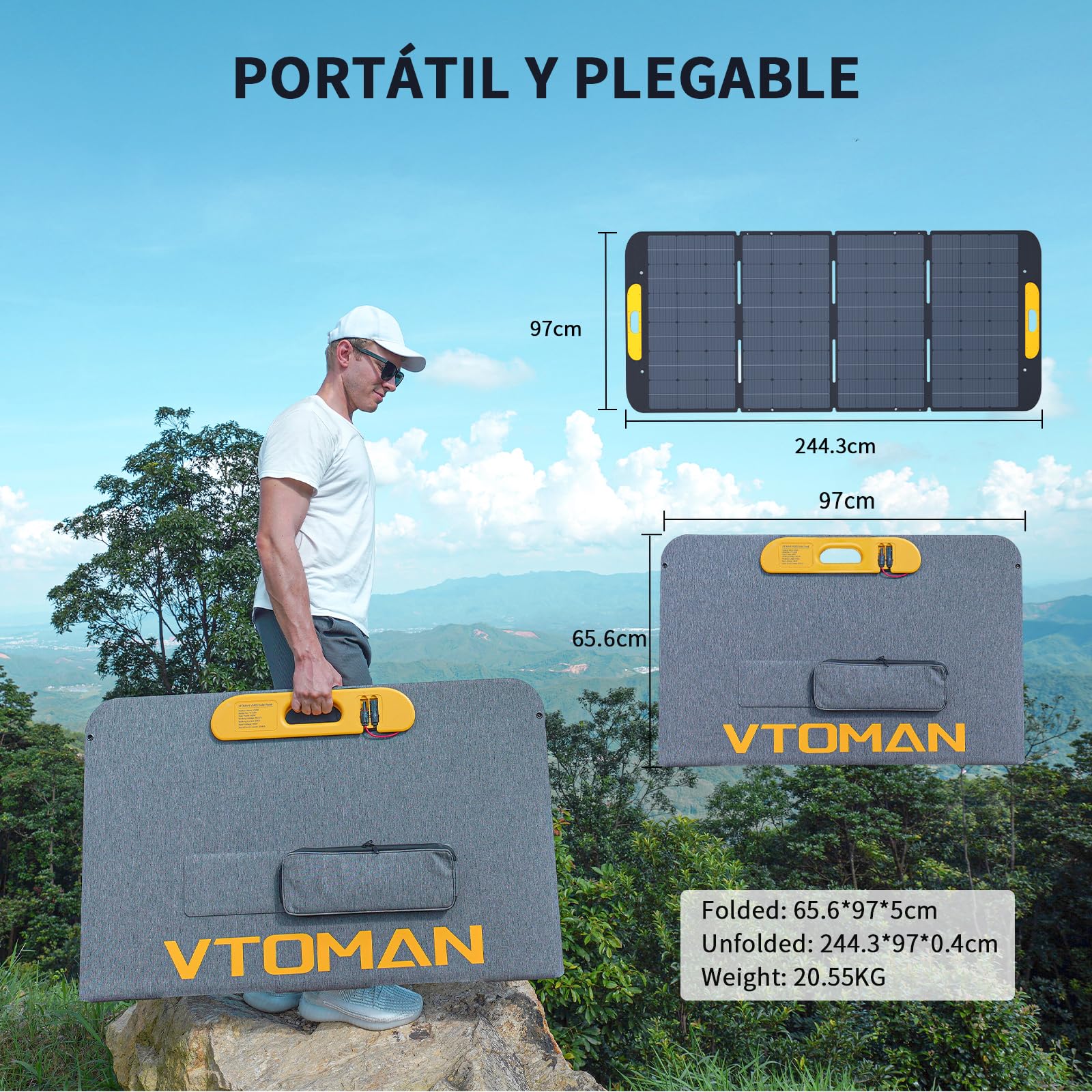 VTOMAN 400W Panel Solar Portátil 400W 43V con Conversión Alta de 25% Eficiencia, IP67 Impermeable con 4 en 1 Adaptadores Anderson XT60 XT90 DC5521, Apto para FlashSpeed 1500/FlashSpeed 1000