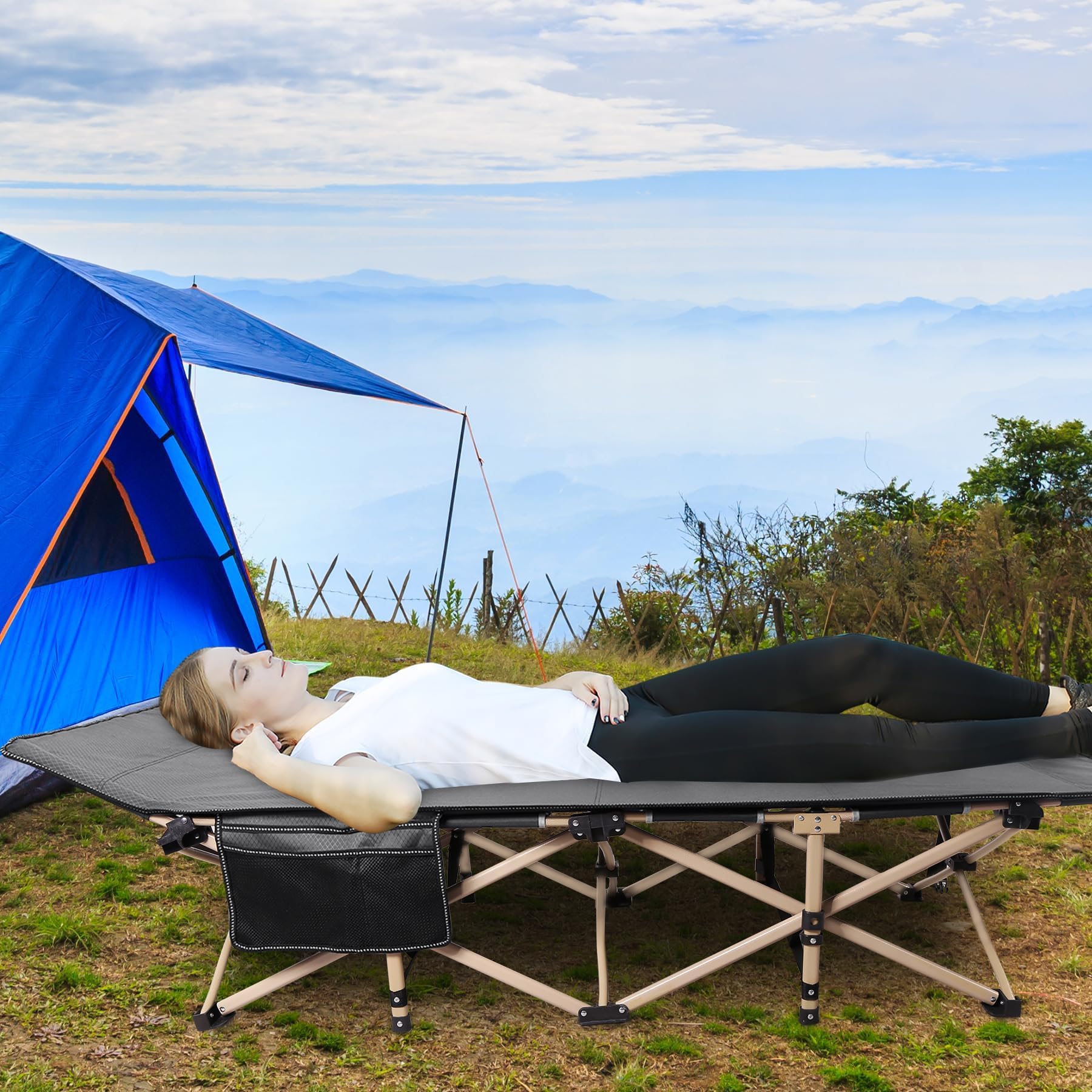 Lit De Camping Pliable – Adulte – Supporte 500 Lb – Gris – Voyage, Plage