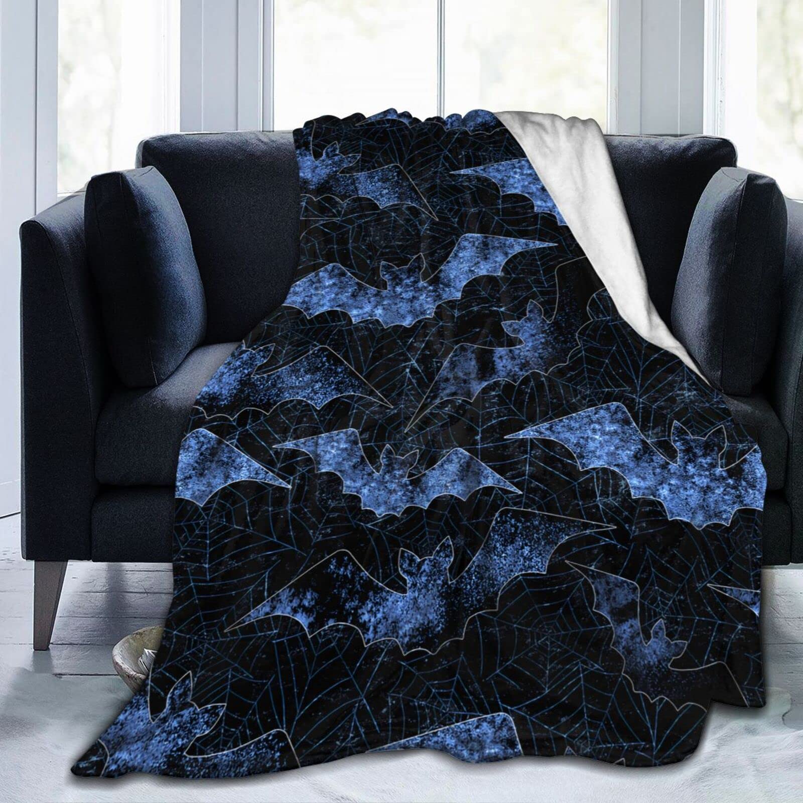 Lsjuee Halloween Bats Throw Blanket Warm Blankets Lightweight Soft Cozy Flannel Funny Halloween Blanket for Sofa Couch Bed 80"X60"