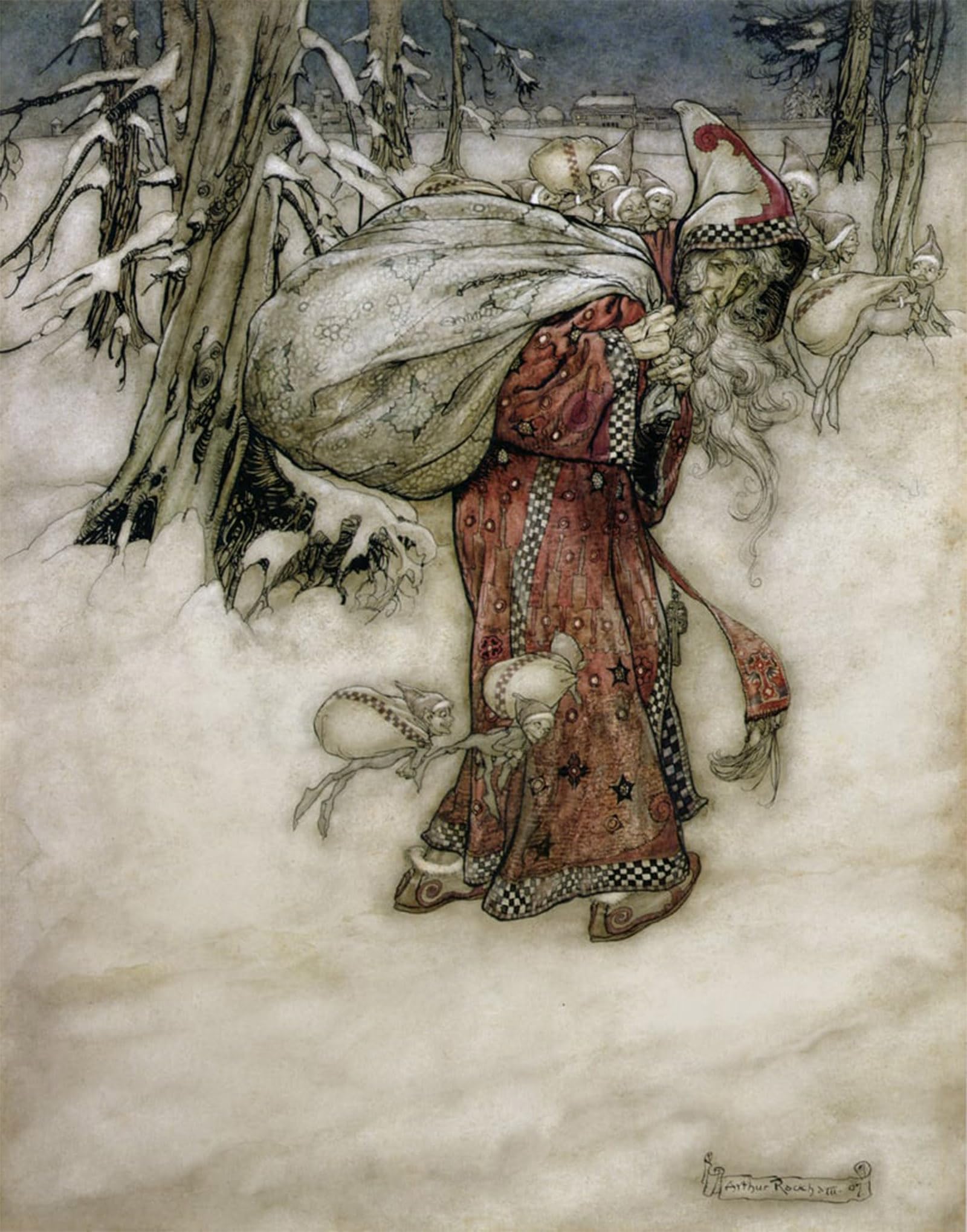 POSTERIIk Famous Animal Posters Vintage Picture Santa Claus by Arthur Rackham Modern Wall Decor for Home Decor 60x90cm