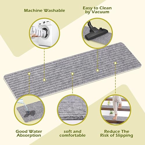 Miniatura 18 de Alfombra antideslizante para peldaños de 30 x 30 pulgadas, alfombra de aterrizaje a juego, antideslizante, resistente al deslizamiento, color negro