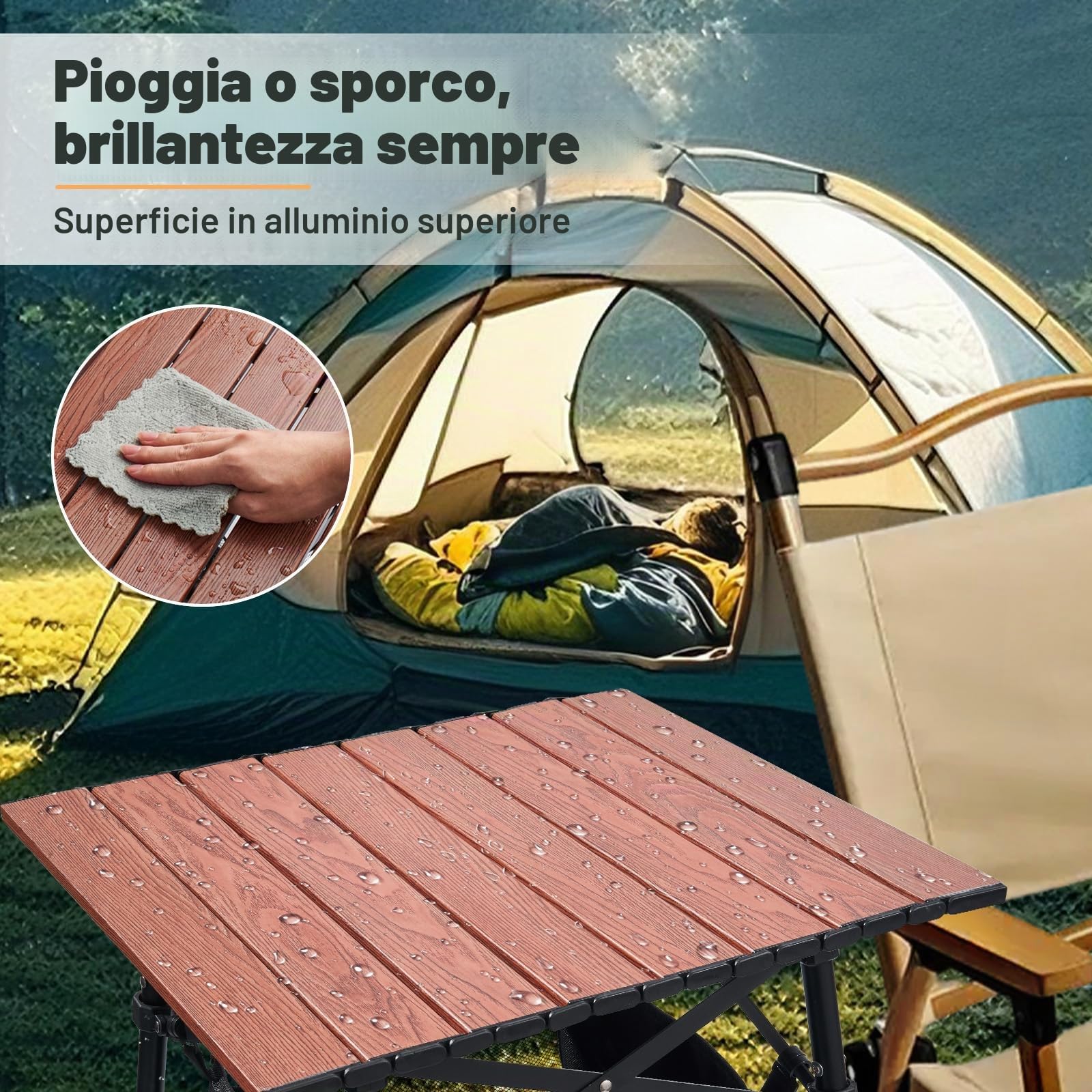 Odoland Tavolo da Campeggio Pieghevole con Robusta Borsa Portaoggetti, Regolabile in Altezza, Portatile, Leggero, Tavolo da Spiaggia per Picnic all'aperto, Escursioni, Viaggi