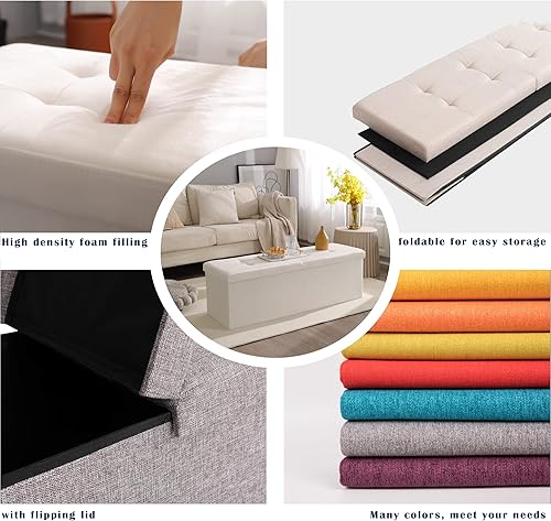 Miniatura 7 de CUYOCA Banco otomano de almacenamiento de 45.3 pulgadas, asiento plegable, reposapiés, banco de zapatos, almacenamiento en el extremo de la cama con