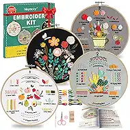 Meyocky Embroidery Kit for Beginners, 4 Pack Starter Embroidery Kits for Adults Learn 31 Stitches with Simple Patterns, Step-by-Step Video Stitch Practice Sampler Kit,Gift for Women Craft Lovers