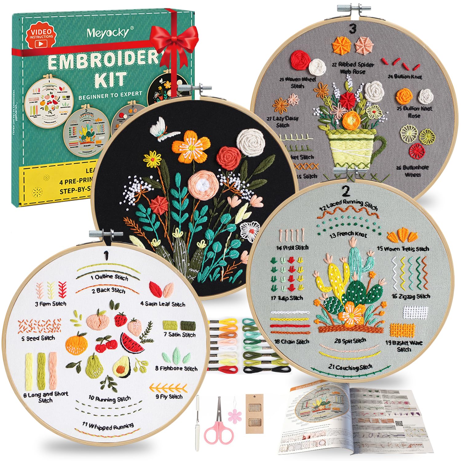Amazon.com: Meyocky Embroidery Kit for Beginners, 4 Pack Starter