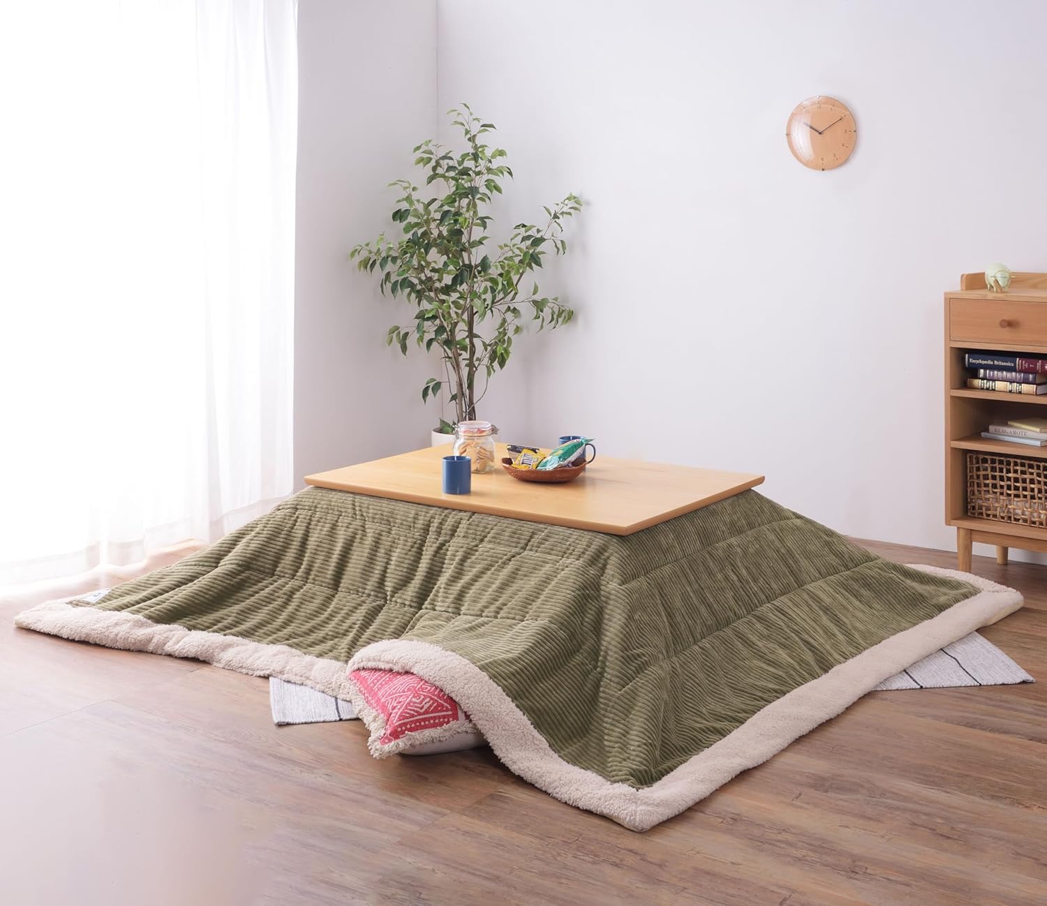 AZUMAYA KK-142KH Kotatsu Futon Comforter Rectangle Shape, Corduroy Fabric with Polyester Material, W90.0 x D75.0 Inches, Home and Living, Khaki Green Color, This Order Comes only Futon Comforter Khaki Green Rectangle Shape W90" x D75" Inches