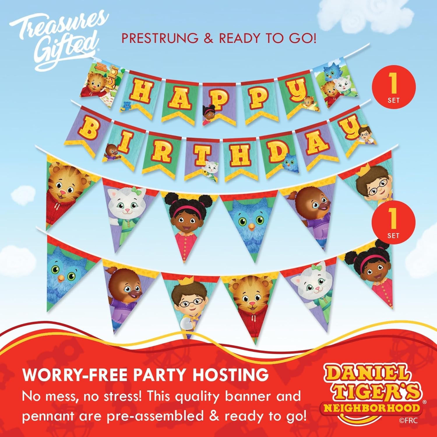 Treasures Gifted Officially Licensed Daniel Tiger Birthday Party Supplies - Serves 16 Guests - Complete Set Daniel Tiger Party Decorations - Tablecloth, Banners, Plates & Napkins