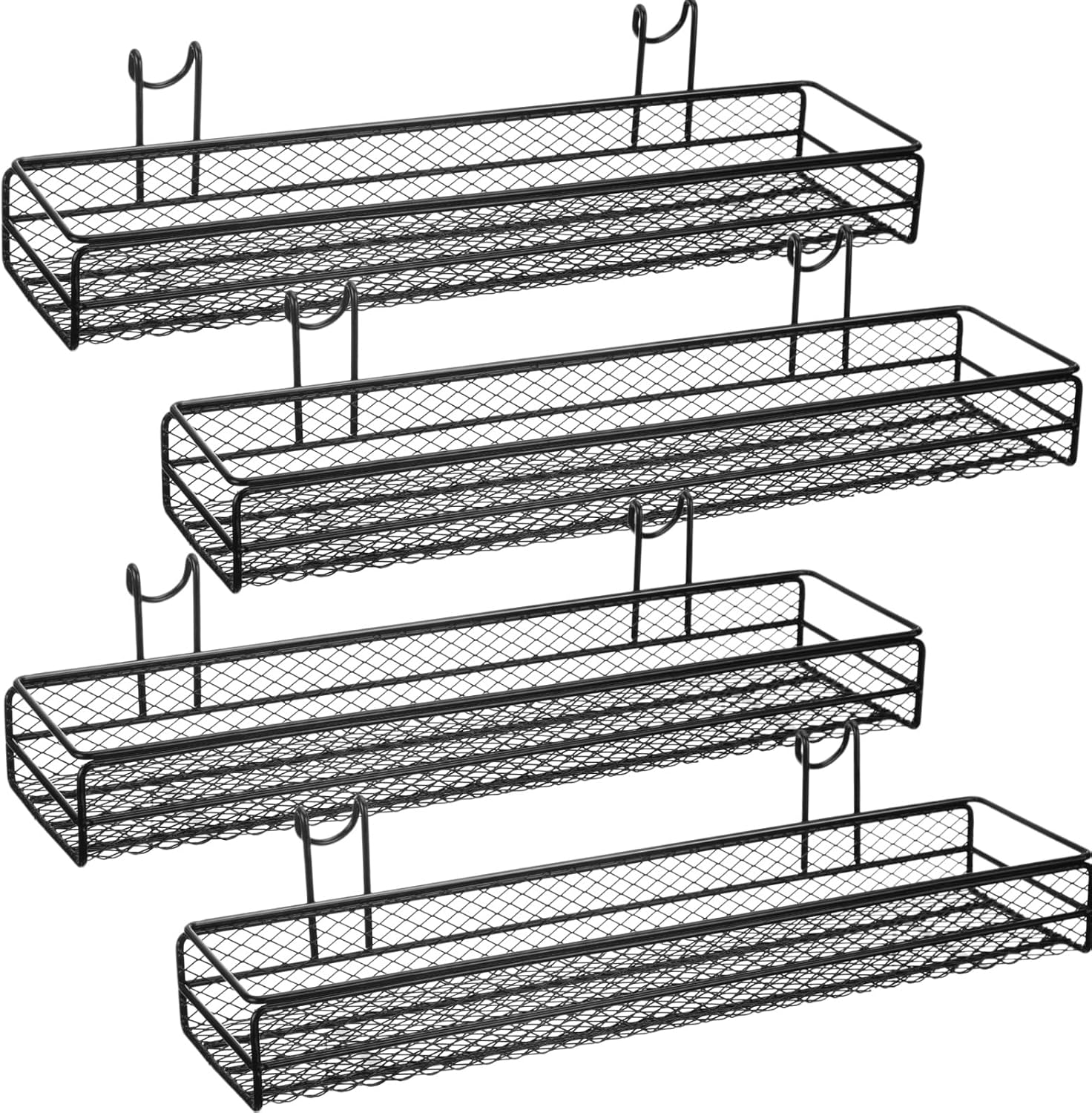 4 Pcs Metal Wire Mesh Basket for Gridwall Black Hanging Wire Mesh Basket with Hook Wall Mounted Organizer for Home Wall Display (Small)