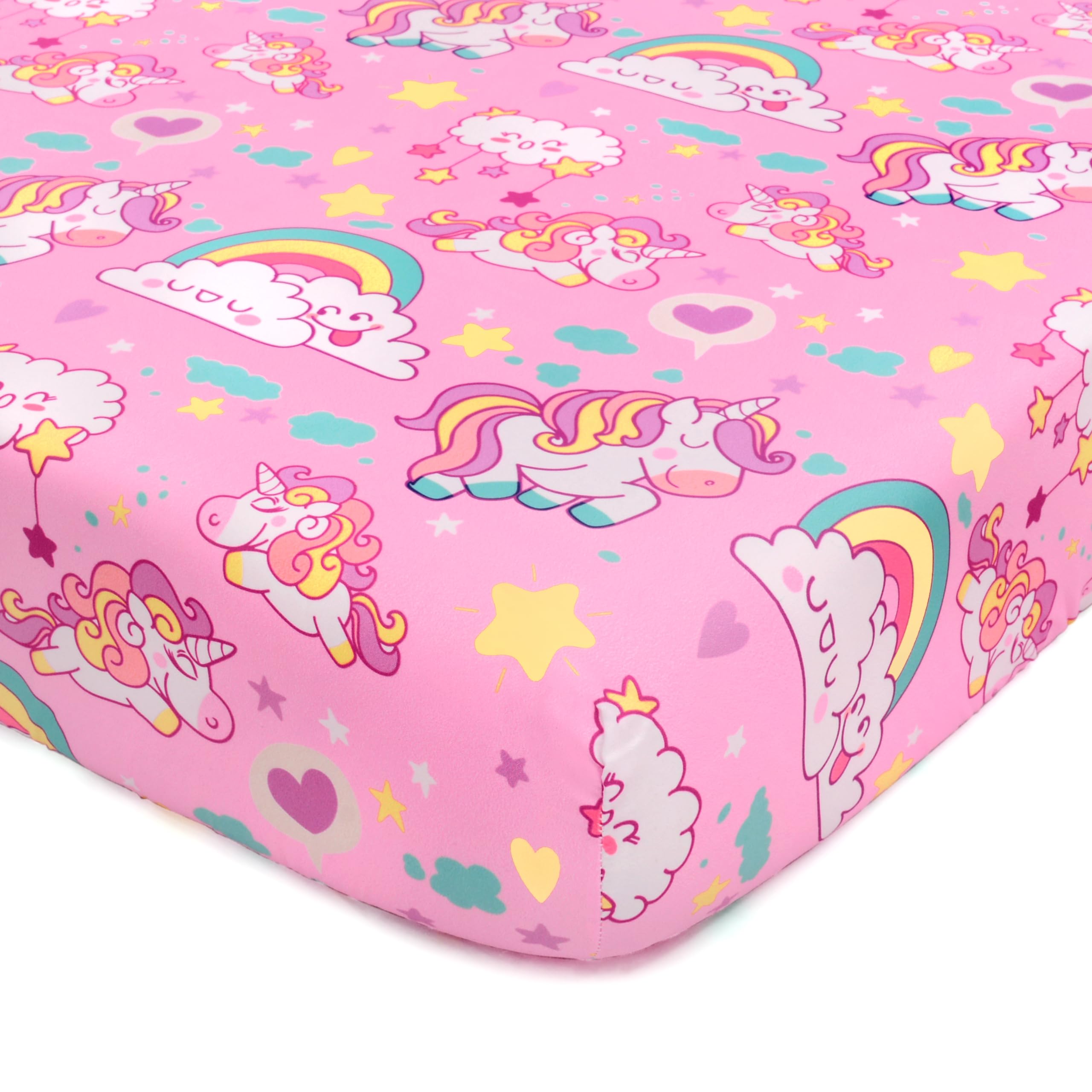 JISEN Baby Crib Sheets Soft Breathable Unicorns Fitted Crib Sheets Pink Baby Sheet for Standard Crib and Toddler Mattress Baby Bed Sheets for Crib for Baby Boys Girls Neutral 52x28 Inch