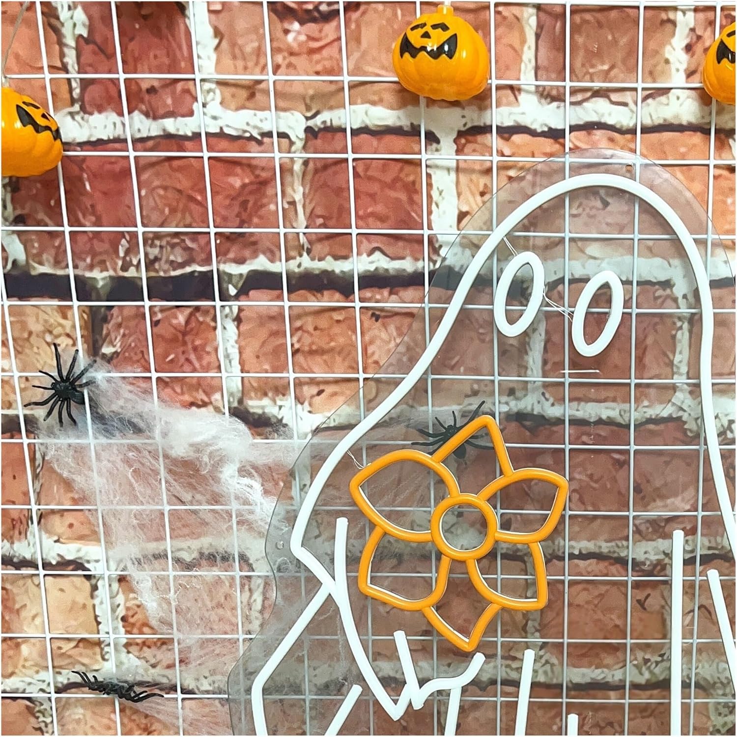 サインランプ ゴーストネオンサイン、かわいい不気味なゴーストサイン、カボチャ付き、レストランに最適、男の隠れ家パーティー、カボチャの