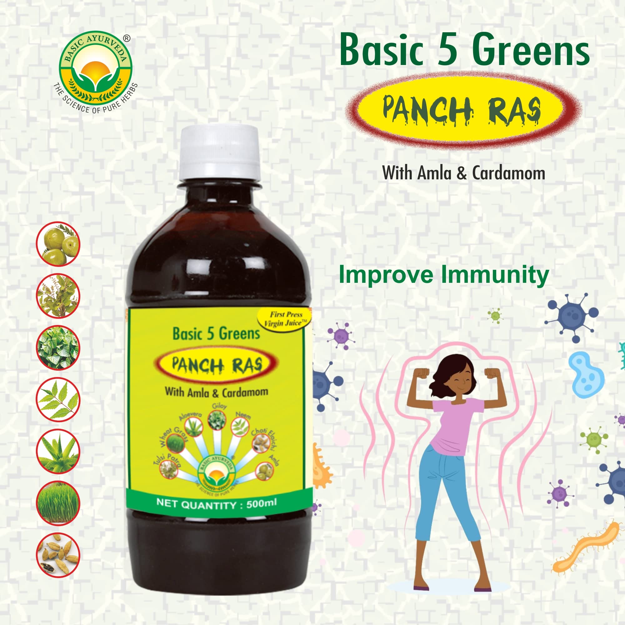 BASIC AYURVEDA Basic 5 Green Panch Ras (Juice) 500 Ml | - Image 3 thumbnail