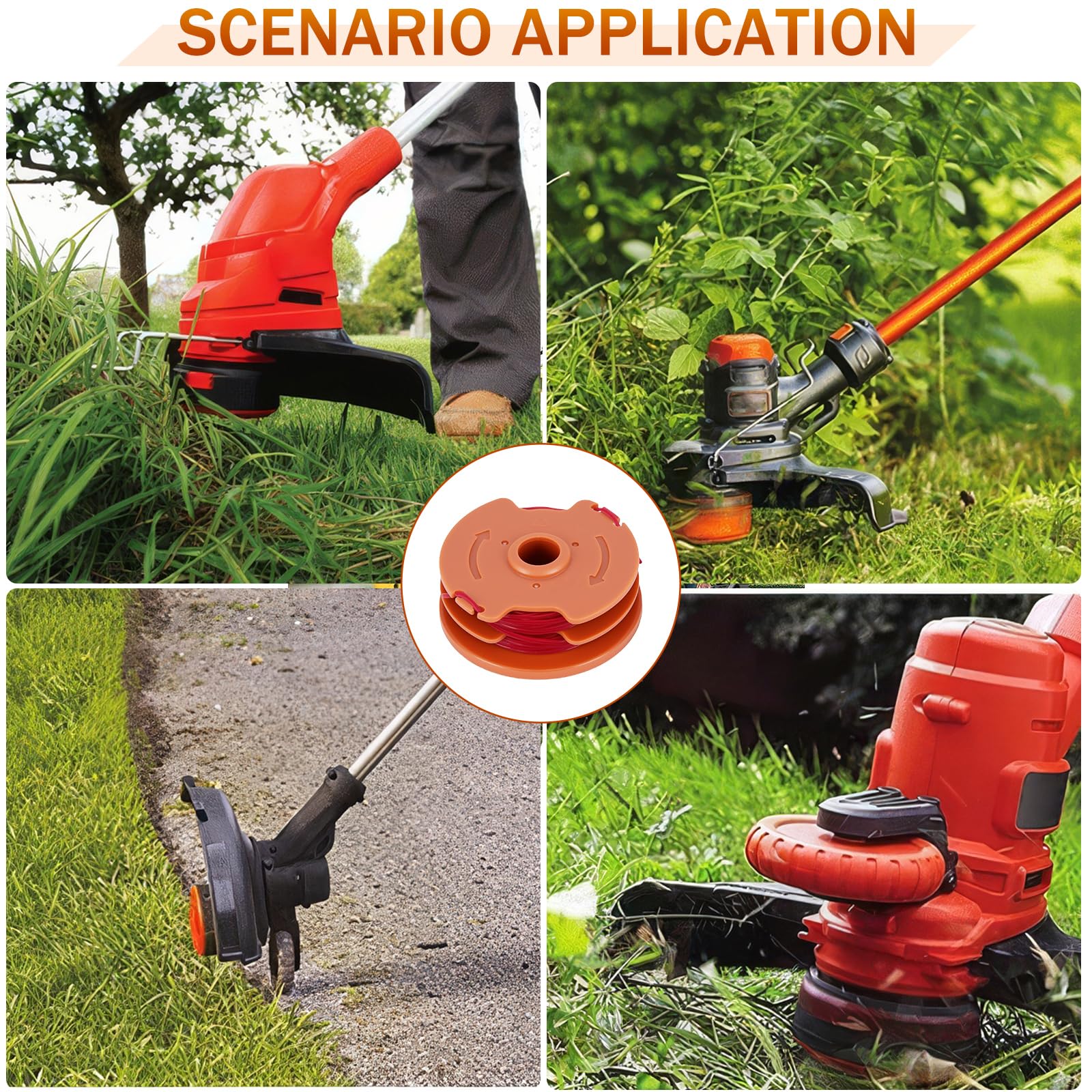 Bobina di filo di ricambio per decespugliatore Worx, set di 6 bobine con 2 tappi, filo in nylon da 1,6 mm da 9,8 m, robusta cassetta in ABS, compatibile con i modelli WORX WA0007