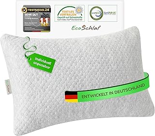 EcoSchlaf® TravelBuddy Reisekissen – kleines Nackenkissen für Flugzeug Camping Auto Bus Zug – einstellbares Travel Pillow aus Memory Foam – ergonomisches Kissen für Outdoor & Reise (Grau)