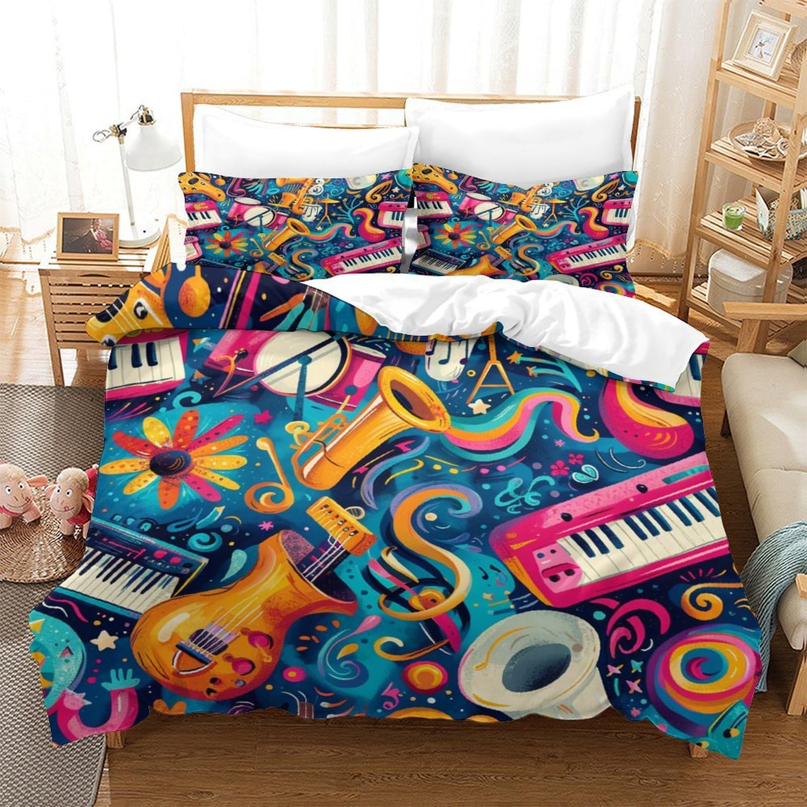 Housse de couette Flamenco 3D King 220x240cm en microfibre douce avec taies d'oreiller