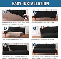 Vista 5 de H.VERSAILTEX Funda elástica para futón sin brazos, funda protectora elástica para sofá cama, textura rica en elastano, pequeños cuadros de tela Negro